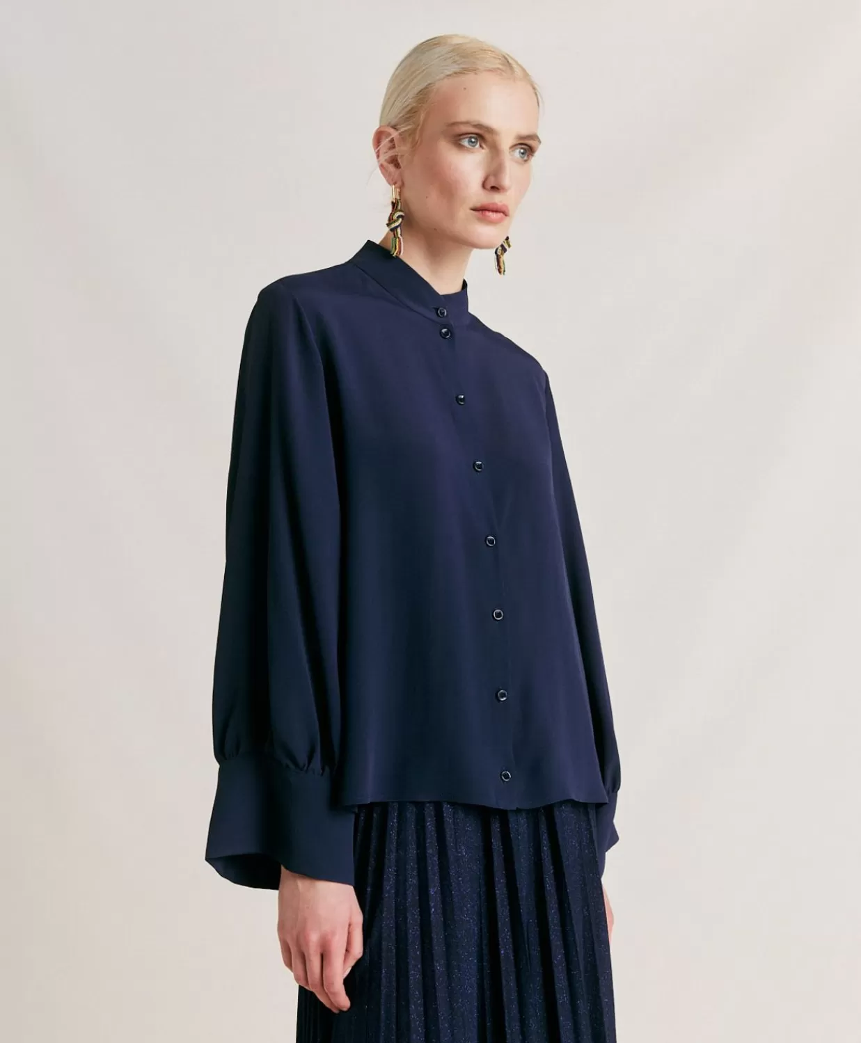 Bluse E Camicie>Momoni Camicia Franklin In Acetato Seta - Blu Notte