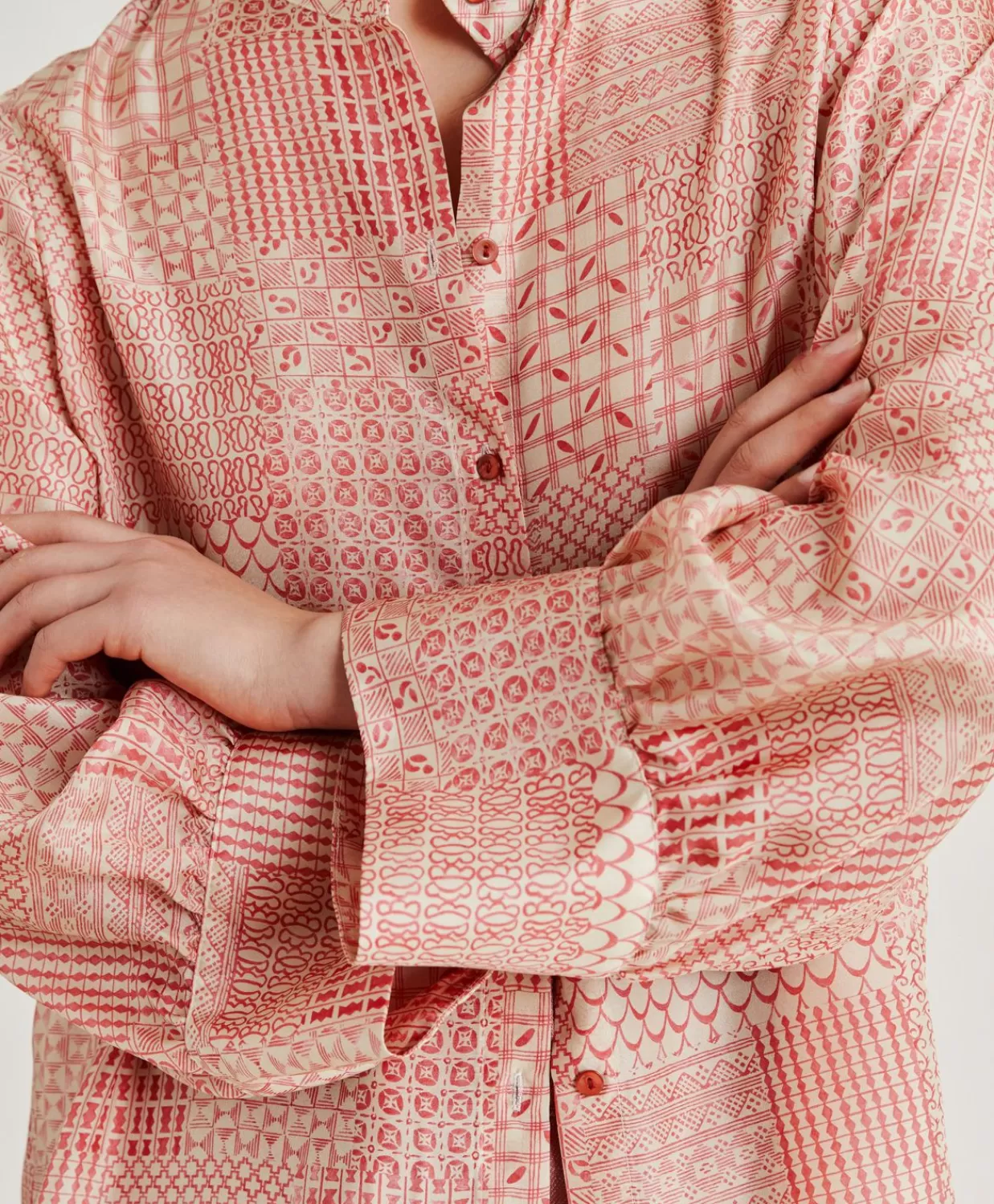 Bluse E Camicie>Momoni Camicia Franklin In Haboutai Di Seta - Panna/Corallo