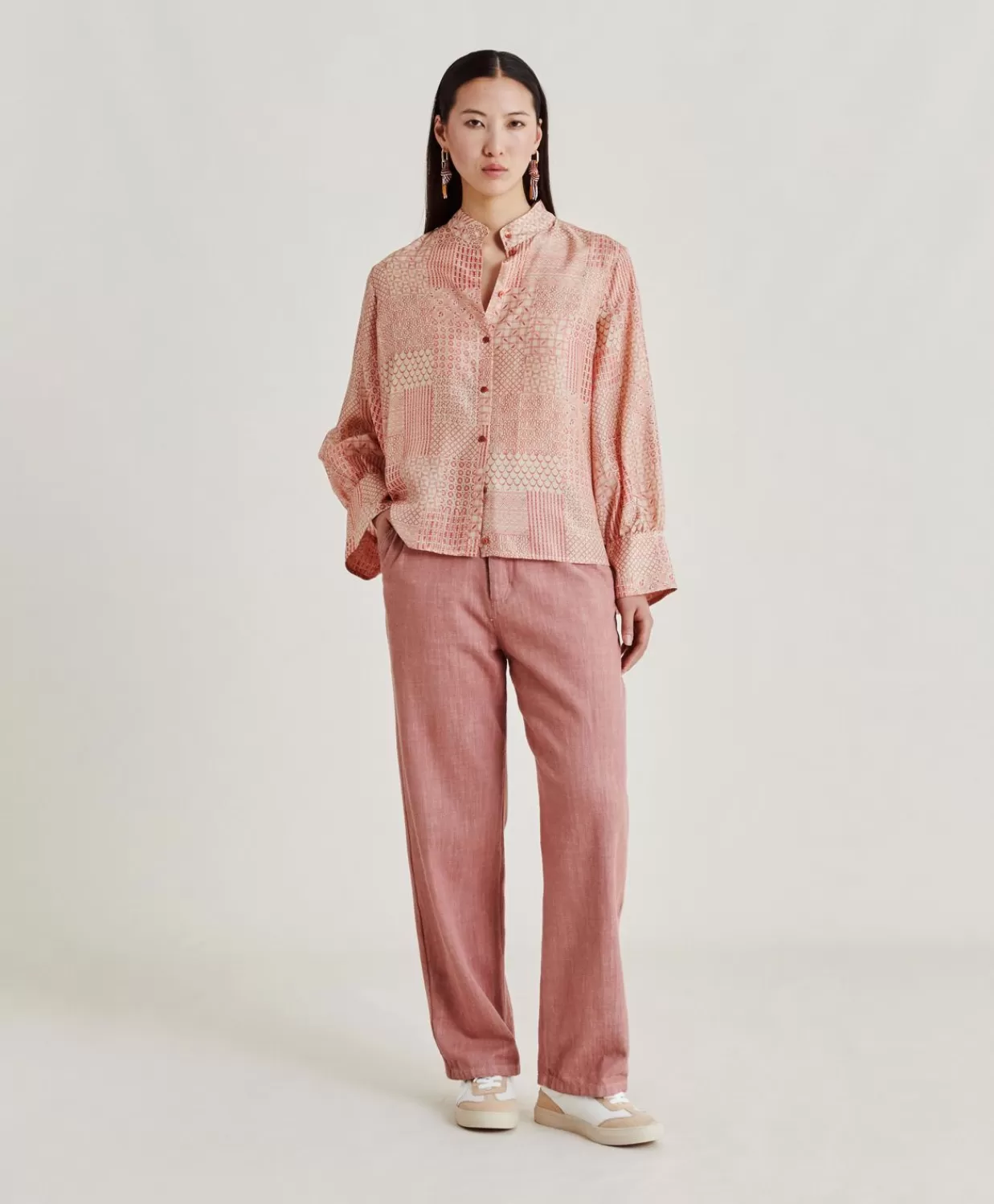 Bluse E Camicie>Momoni Camicia Franklin In Haboutai Di Seta - Panna/Corallo