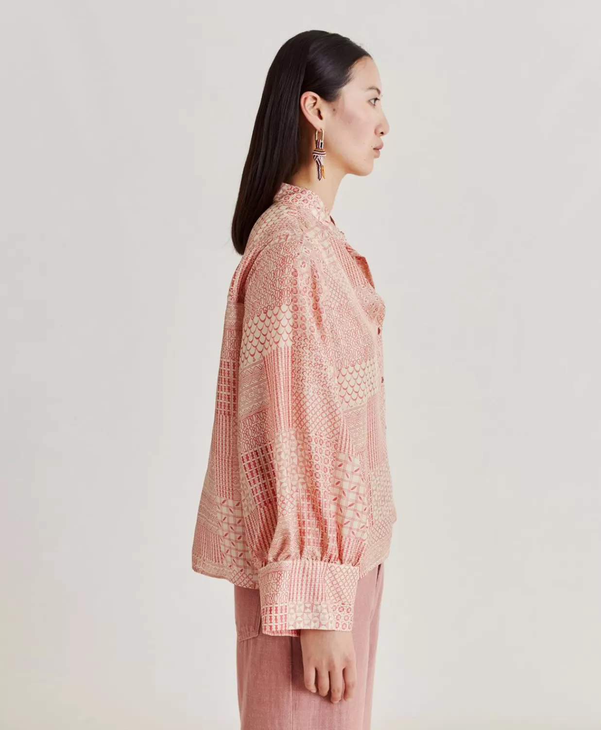 Bluse E Camicie>Momoni Camicia Franklin In Haboutai Di Seta - Panna/Corallo