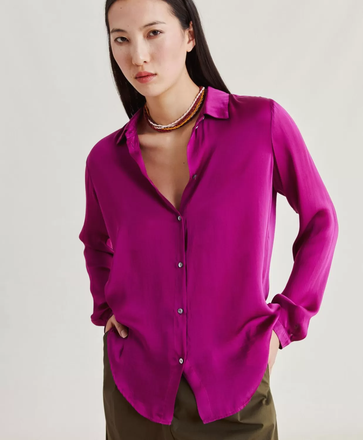 Bluse E Camicie>Momoni Camicia Meudon In Seta Unita - Ciclamino