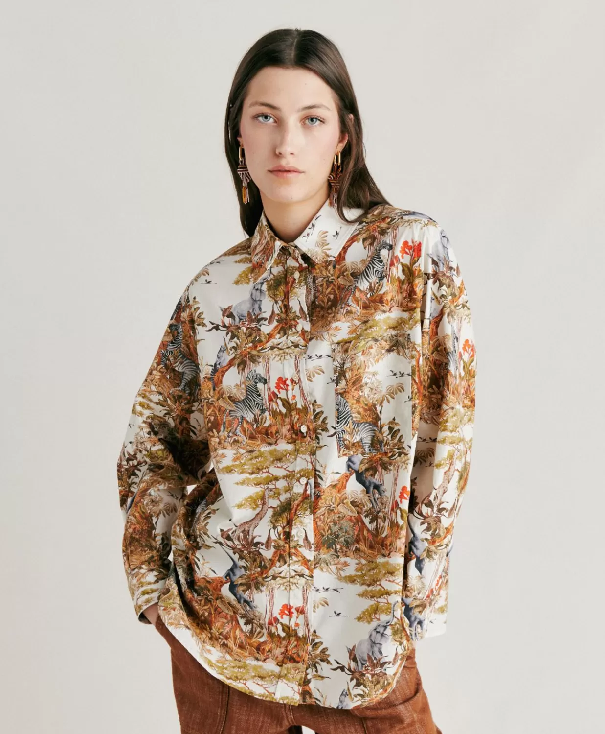 Completi E Talleur>Momoni Camicia Ostina In Popeline - Panna / Multicolor