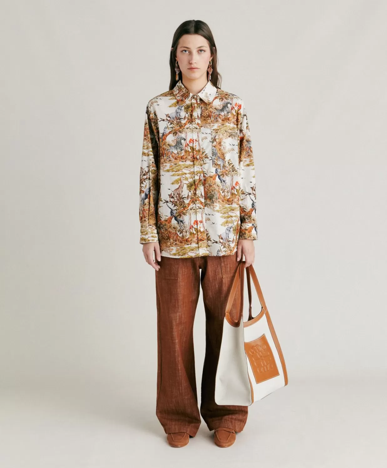 Completi E Talleur>Momoni Camicia Ostina In Popeline - Panna / Multicolor