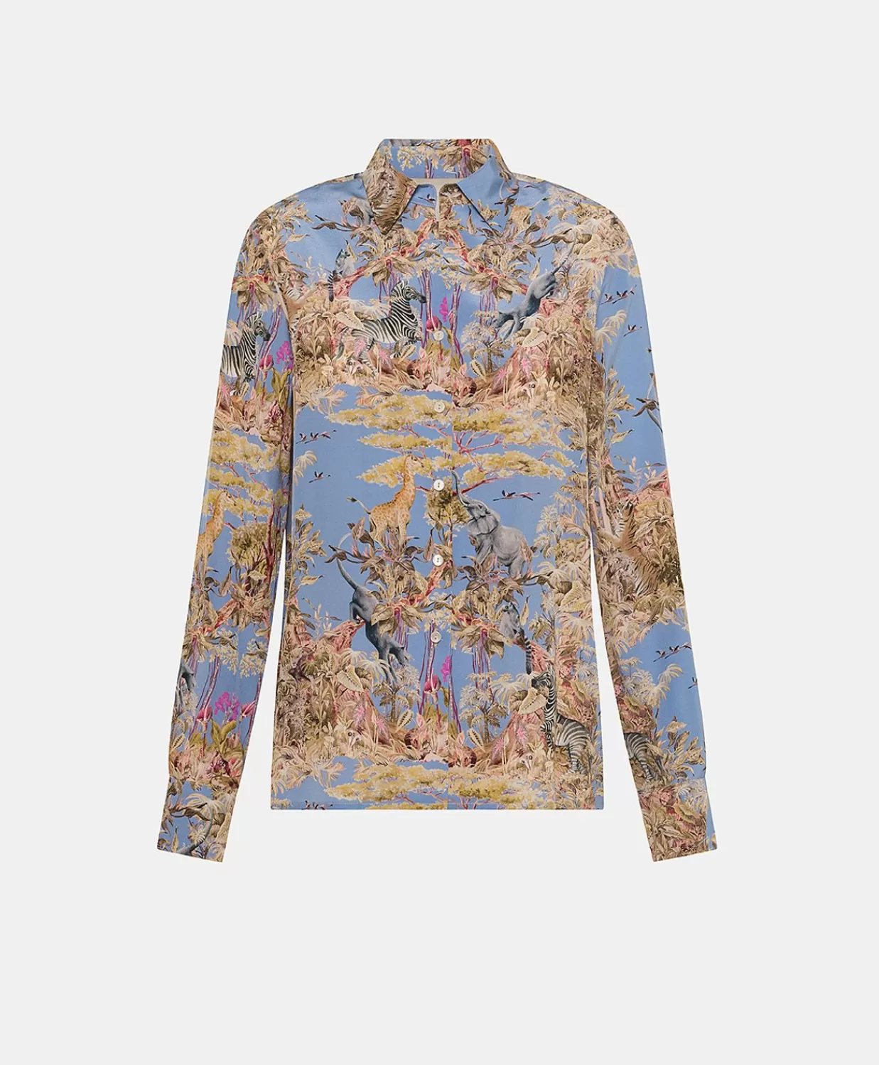 Bluse E Camicie>Momoni Camicia Shirt In Crepe De Chine - Ceruleo Multicolor