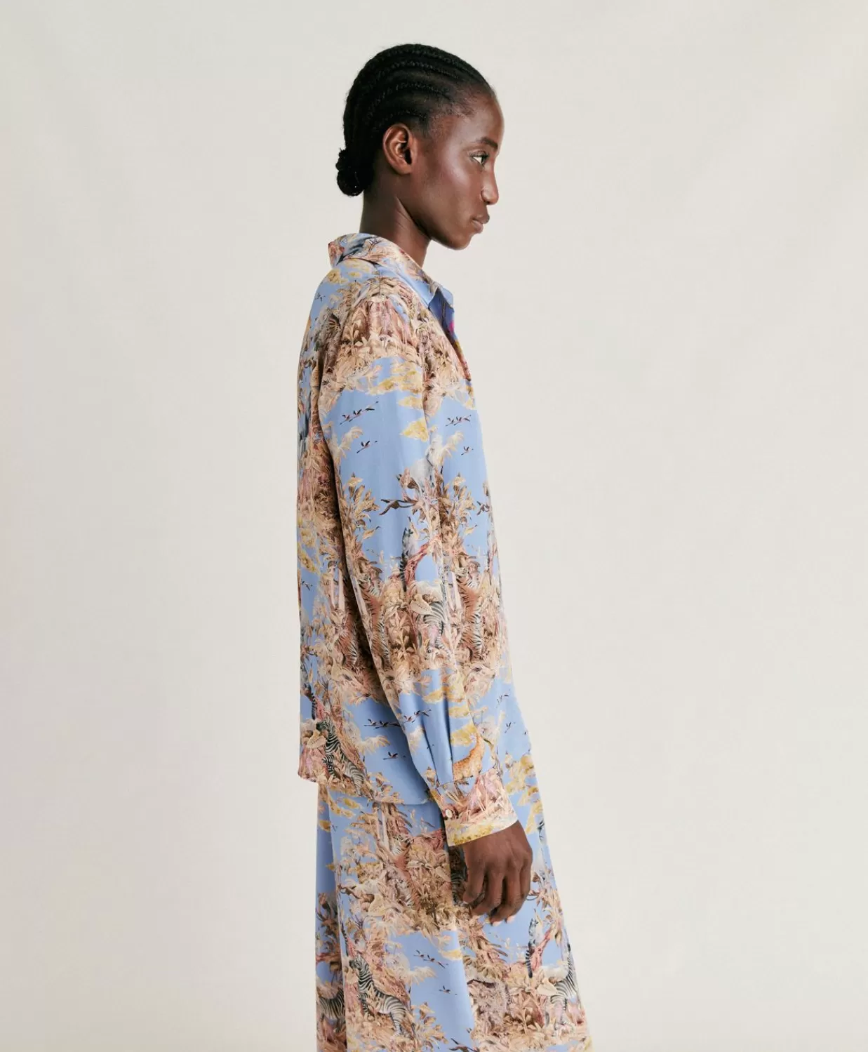 Bluse E Camicie>Momoni Camicia Shirt In Crepe De Chine - Ceruleo Multicolor