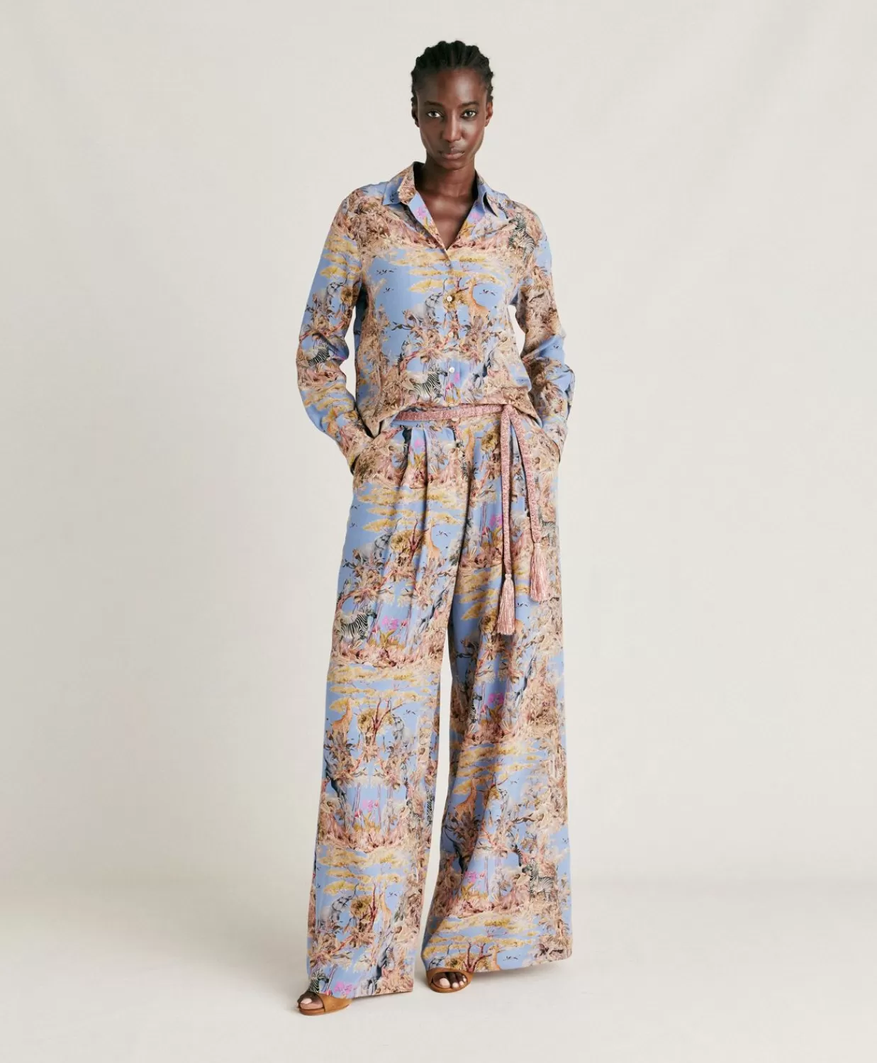 Bluse E Camicie>Momoni Camicia Shirt In Crepe De Chine - Ceruleo Multicolor