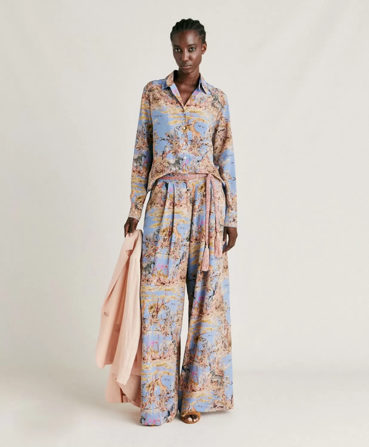 Bluse E Camicie>Momoni Camicia Shirt In Crepe De Chine - Ceruleo Multicolor