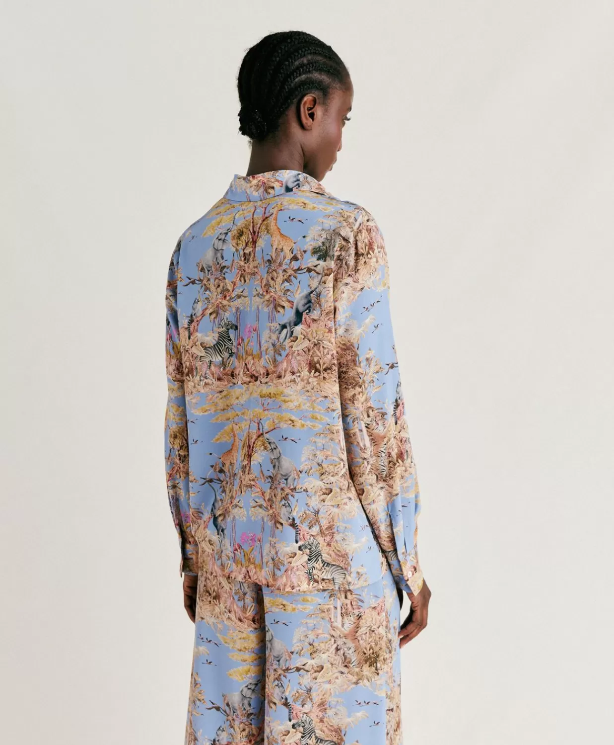 Bluse E Camicie>Momoni Camicia Shirt In Crepe De Chine - Ceruleo Multicolor