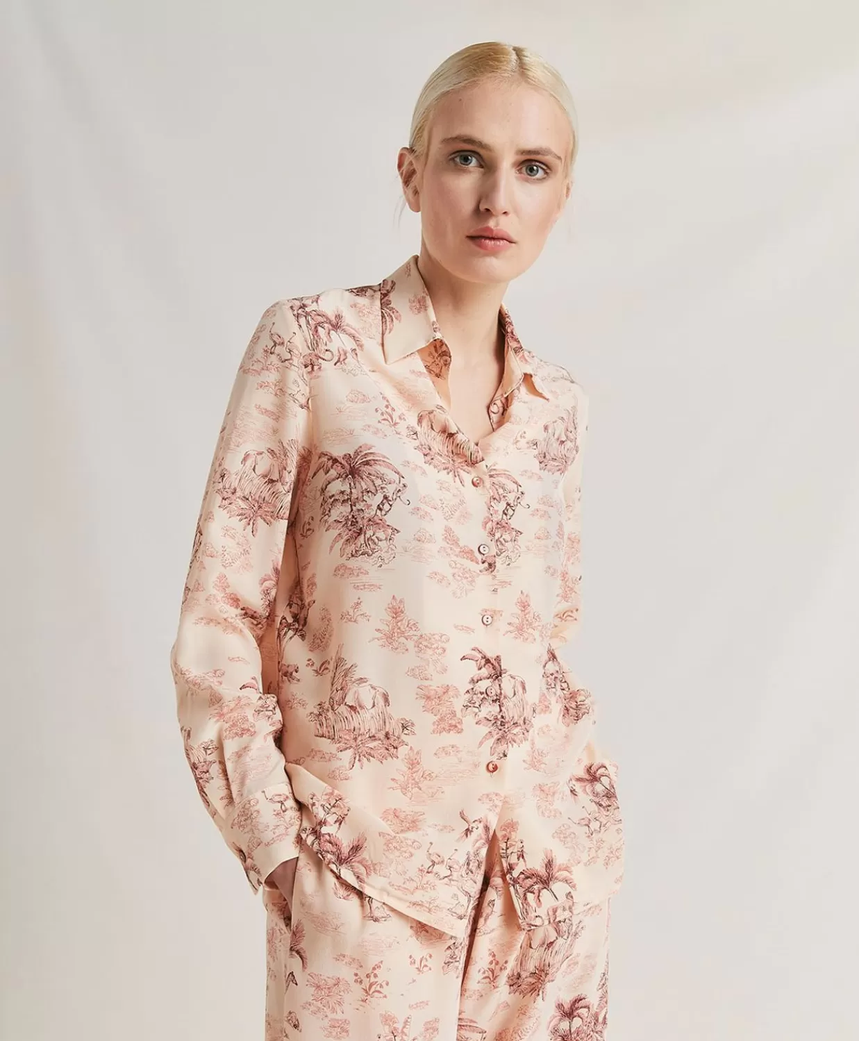 Bluse E Camicie>Momoni Camicia Shirt In Crepe De Chine - Rosato/Amarena