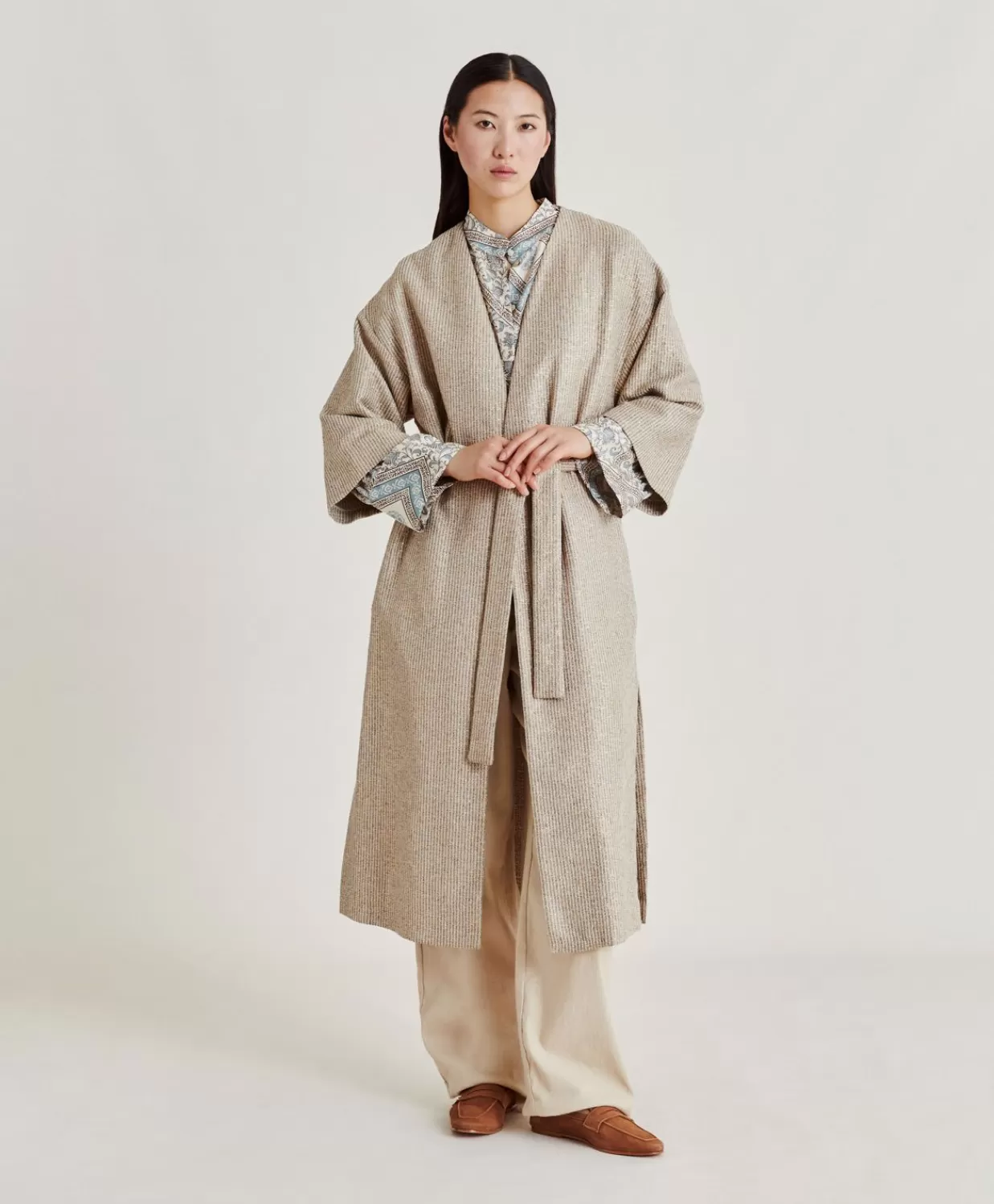 Trench E Cappotti>Momoni Cappotto Calla A Stuoia Lurex - Sabbia Multicolor