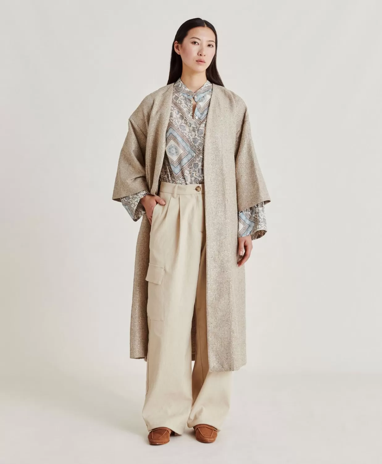 Trench E Cappotti>Momoni Cappotto Calla A Stuoia Lurex - Sabbia Multicolor