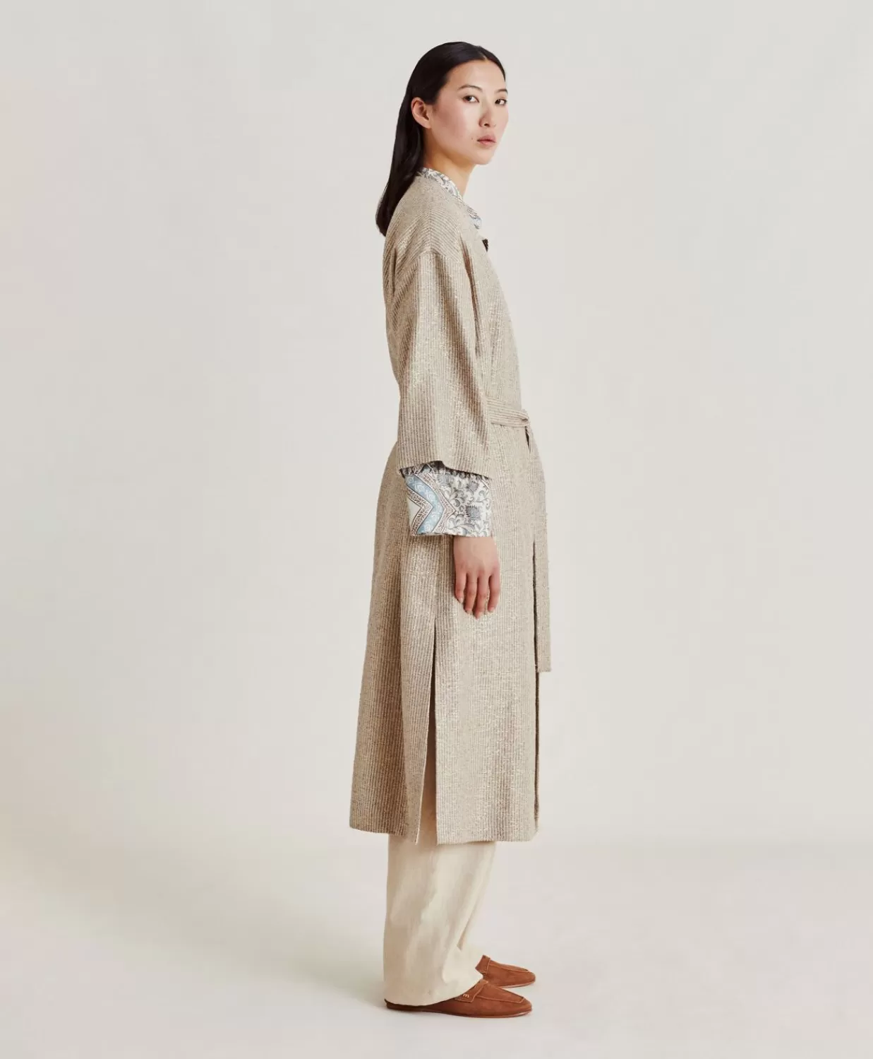 Trench E Cappotti>Momoni Cappotto Calla A Stuoia Lurex - Sabbia Multicolor