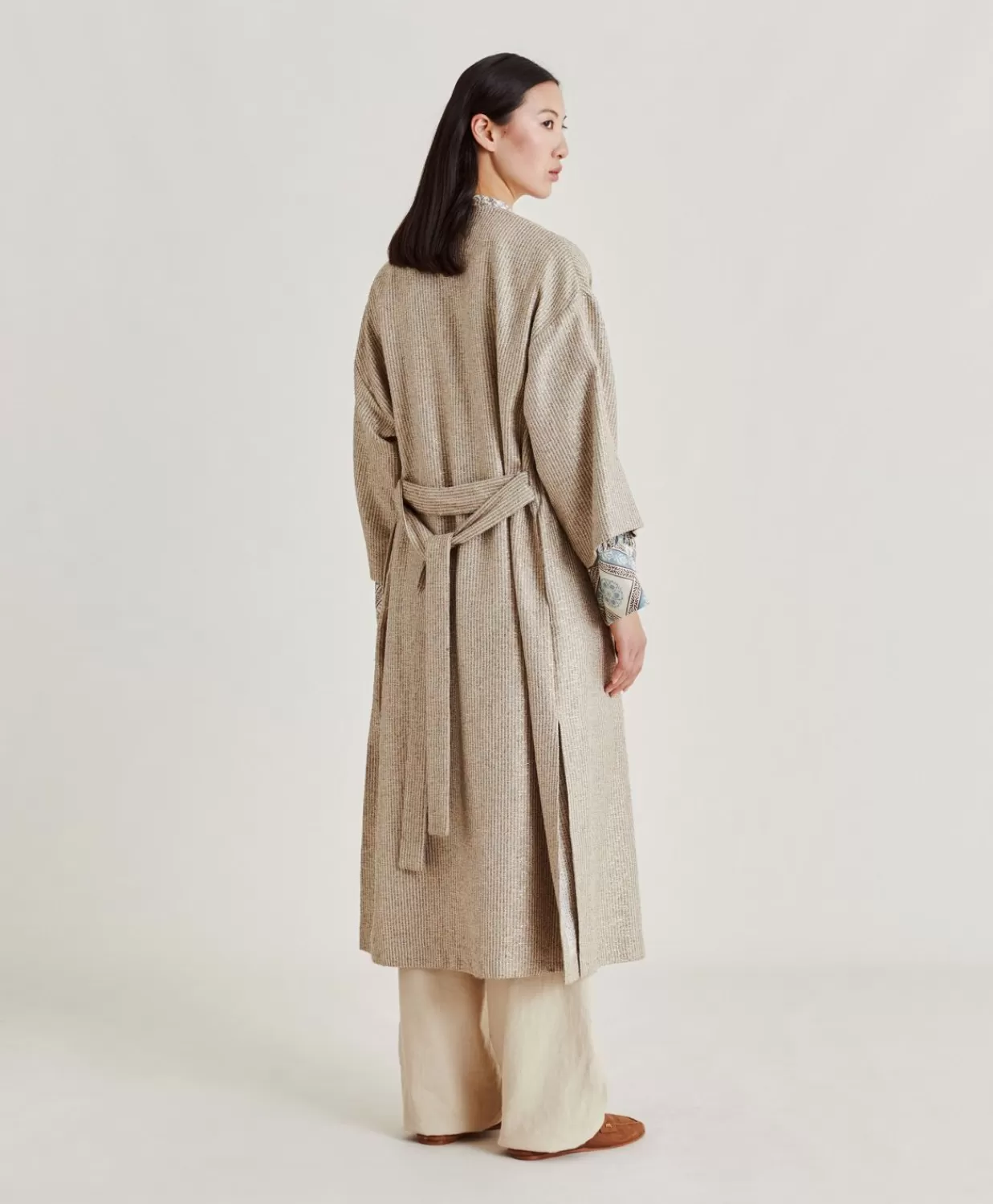 Trench E Cappotti>Momoni Cappotto Calla A Stuoia Lurex - Sabbia Multicolor