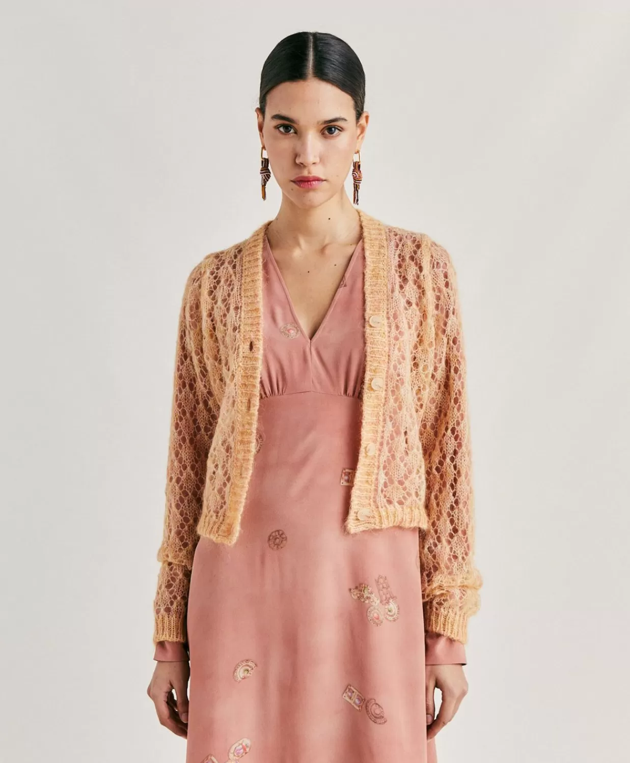 Maglieria>Momoni Cardigan Altea In Soft Mohair - Arancio