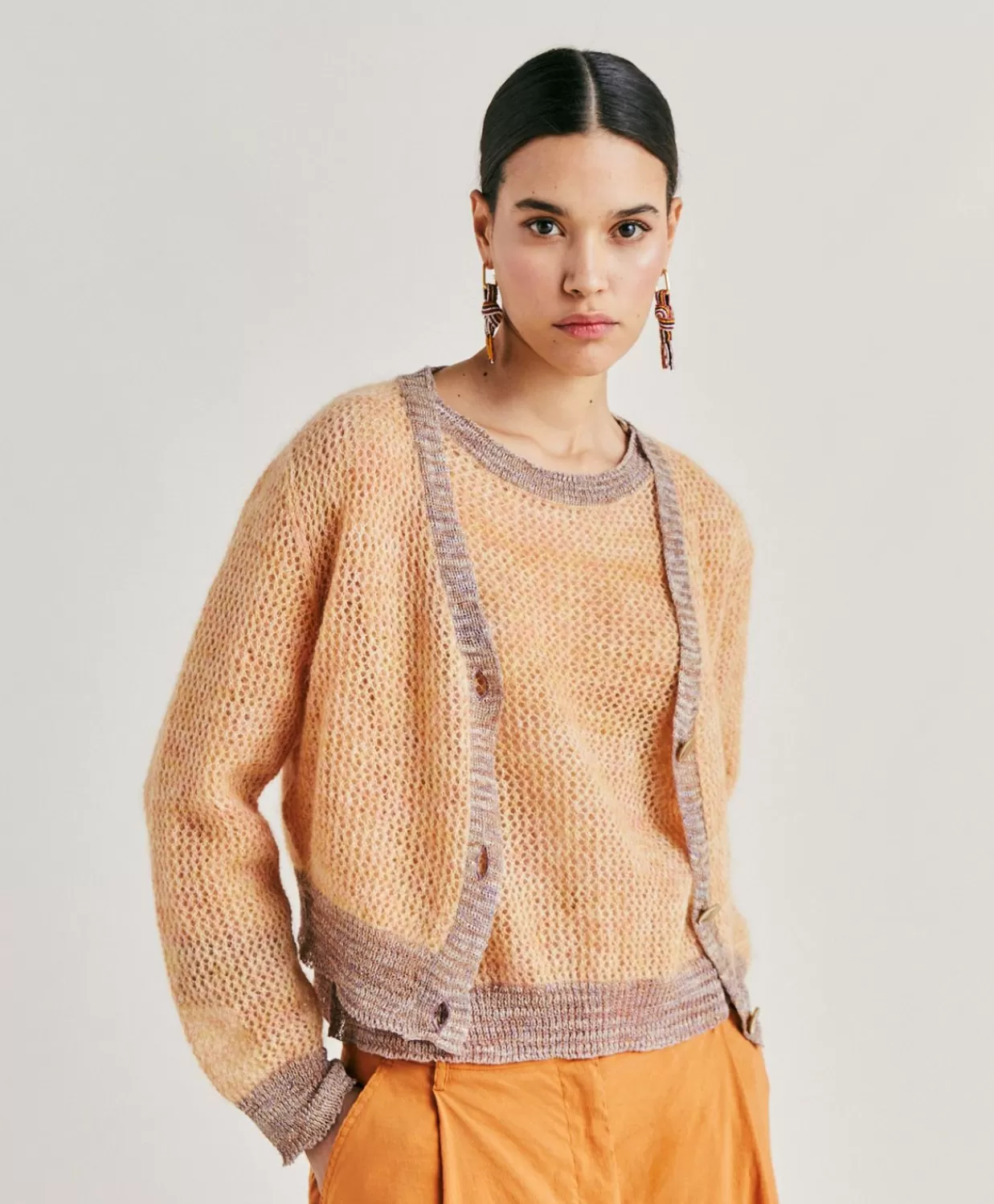 Maglieria>Momoni Cardigan Dream In Soft Mohair - Arancio