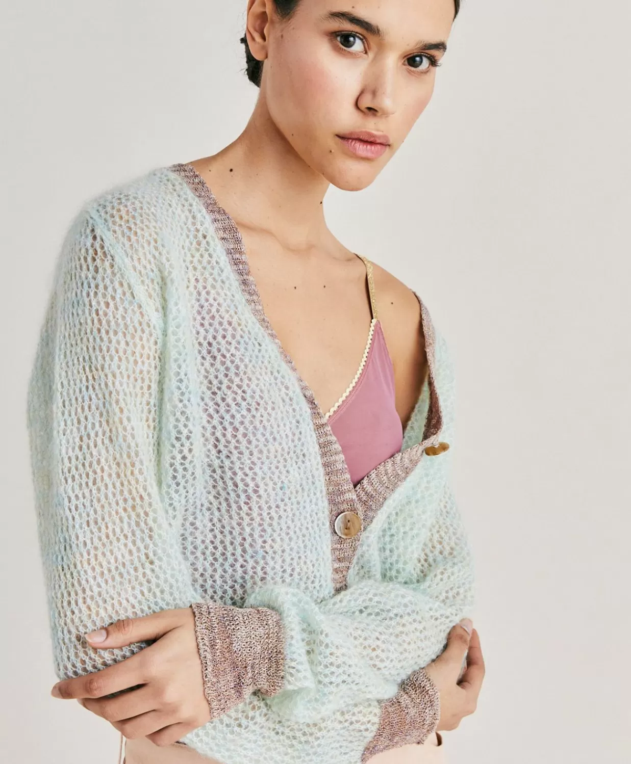 Maglieria>Momoni Cardigan Dream In Soft Mohair - Turchese