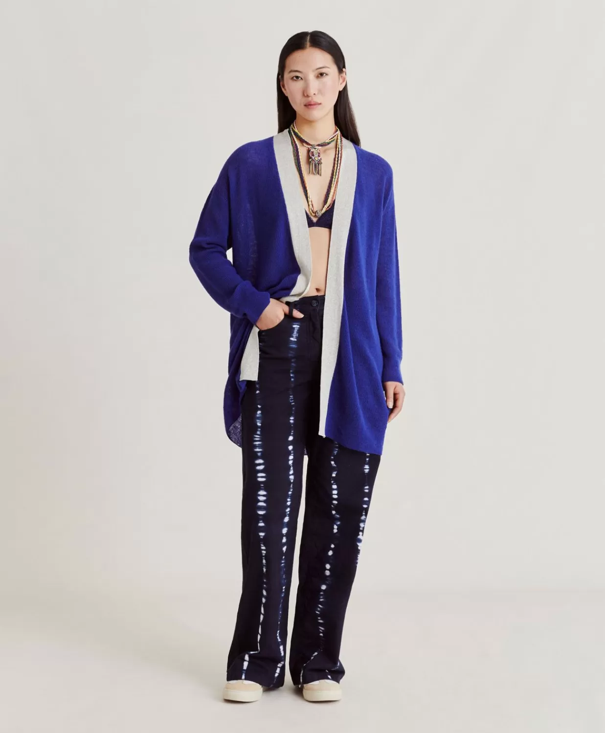 Maglieria>Momoni Cardigan Flossy Perlata Dettagli Lurex - Bluette