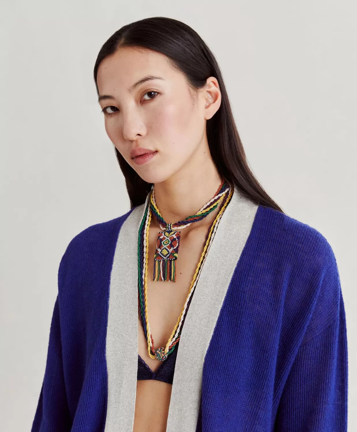 Maglieria>Momoni Cardigan Flossy Perlata Dettagli Lurex - Bluette