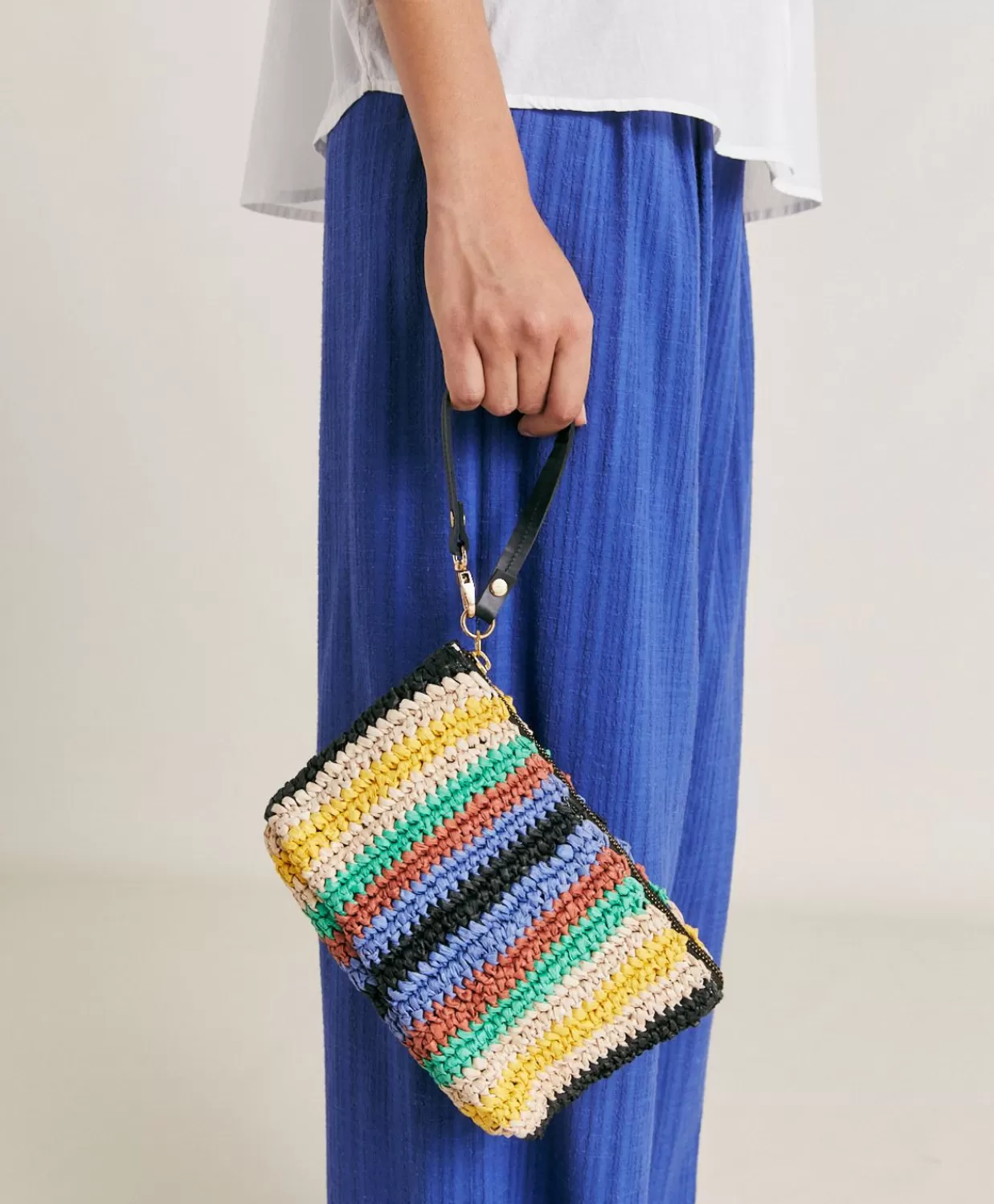 Borse E Pochette>Momoni Clutch Yamir In Raffia A Righe - Multicolor