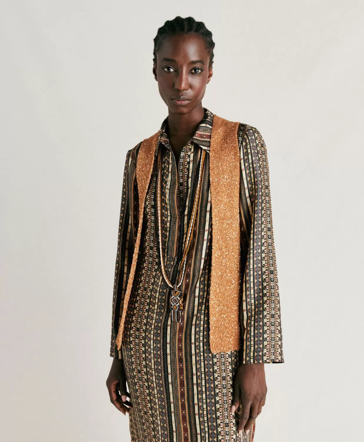 Maglieria>Momoni Gilet Adrien Con Paillettes - Bronzo