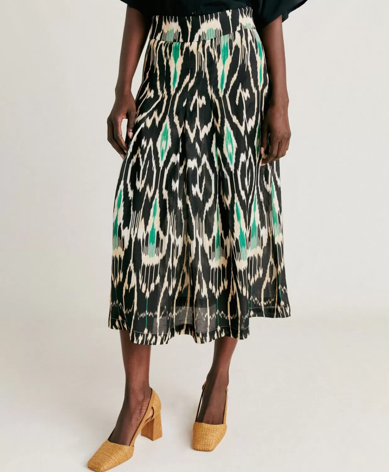 Gonne>Momoni Gonna Celestin In Viscosa Lino - Nero Multicolor