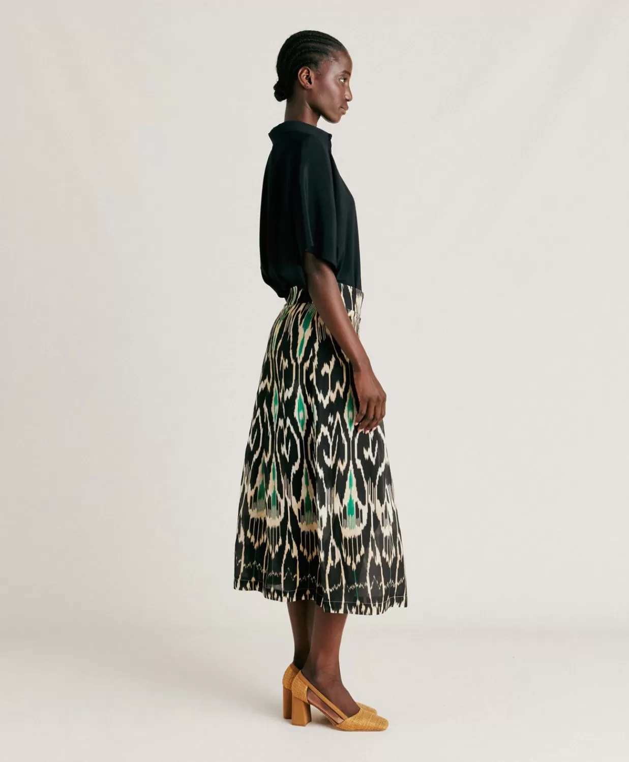 Gonne>Momoni Gonna Celestin In Viscosa Lino - Nero Multicolor