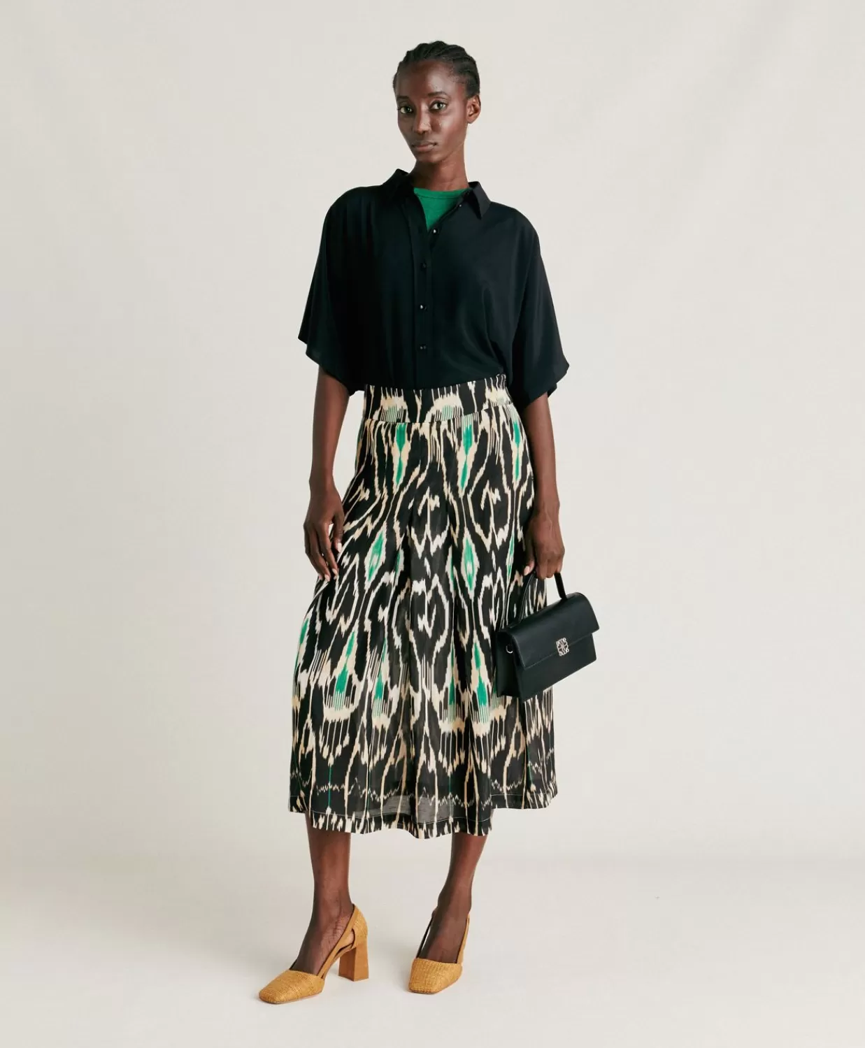 Gonne>Momoni Gonna Celestin In Viscosa Lino - Nero Multicolor
