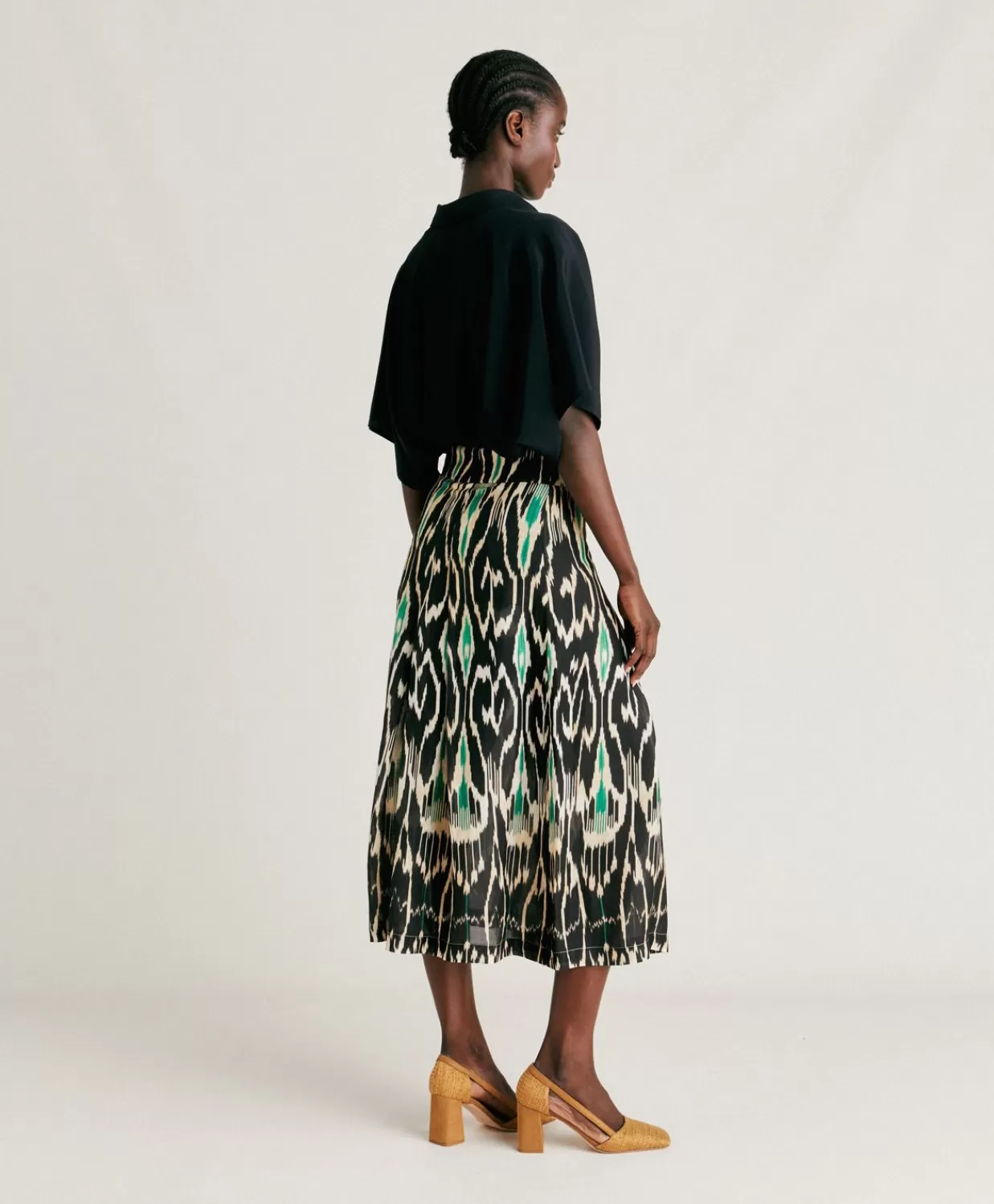 Gonne>Momoni Gonna Celestin In Viscosa Lino - Nero Multicolor