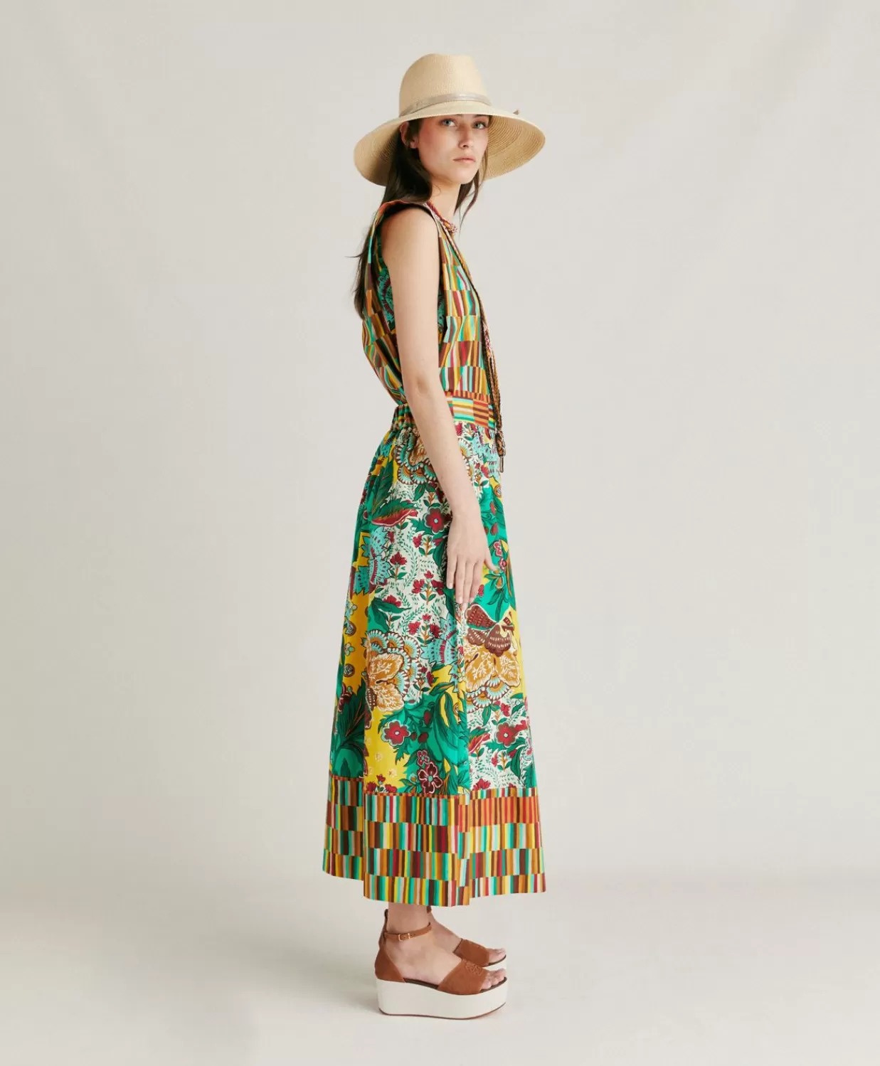Gonne>Momoni Gonna Iris In Popeline - Multicolor Giallo