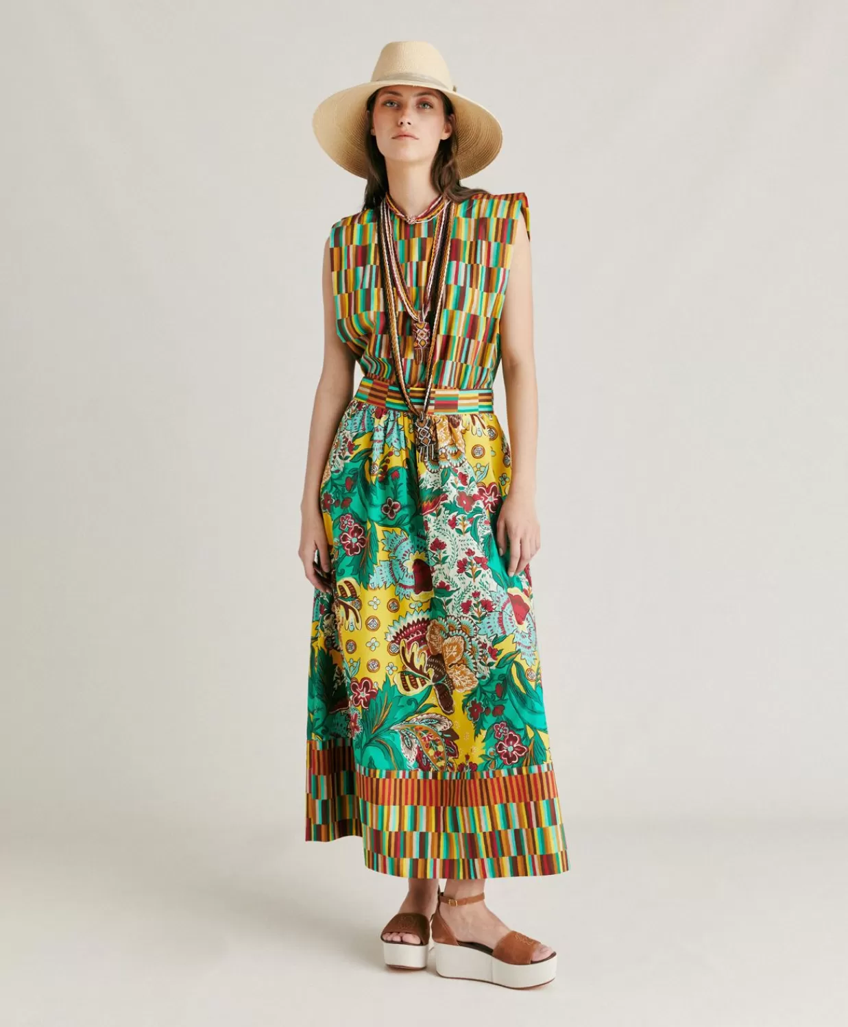 Gonne>Momoni Gonna Iris In Popeline - Multicolor Giallo