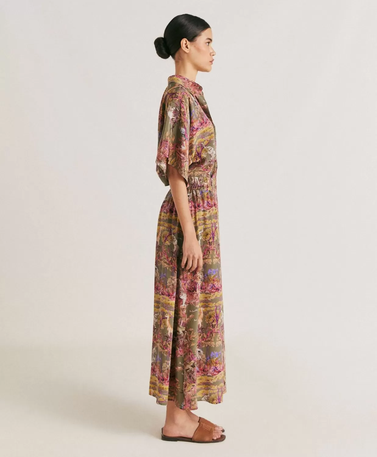 Gonne>Momoni Gonna Olla In Crepe De Chine - Oliva Multicolor