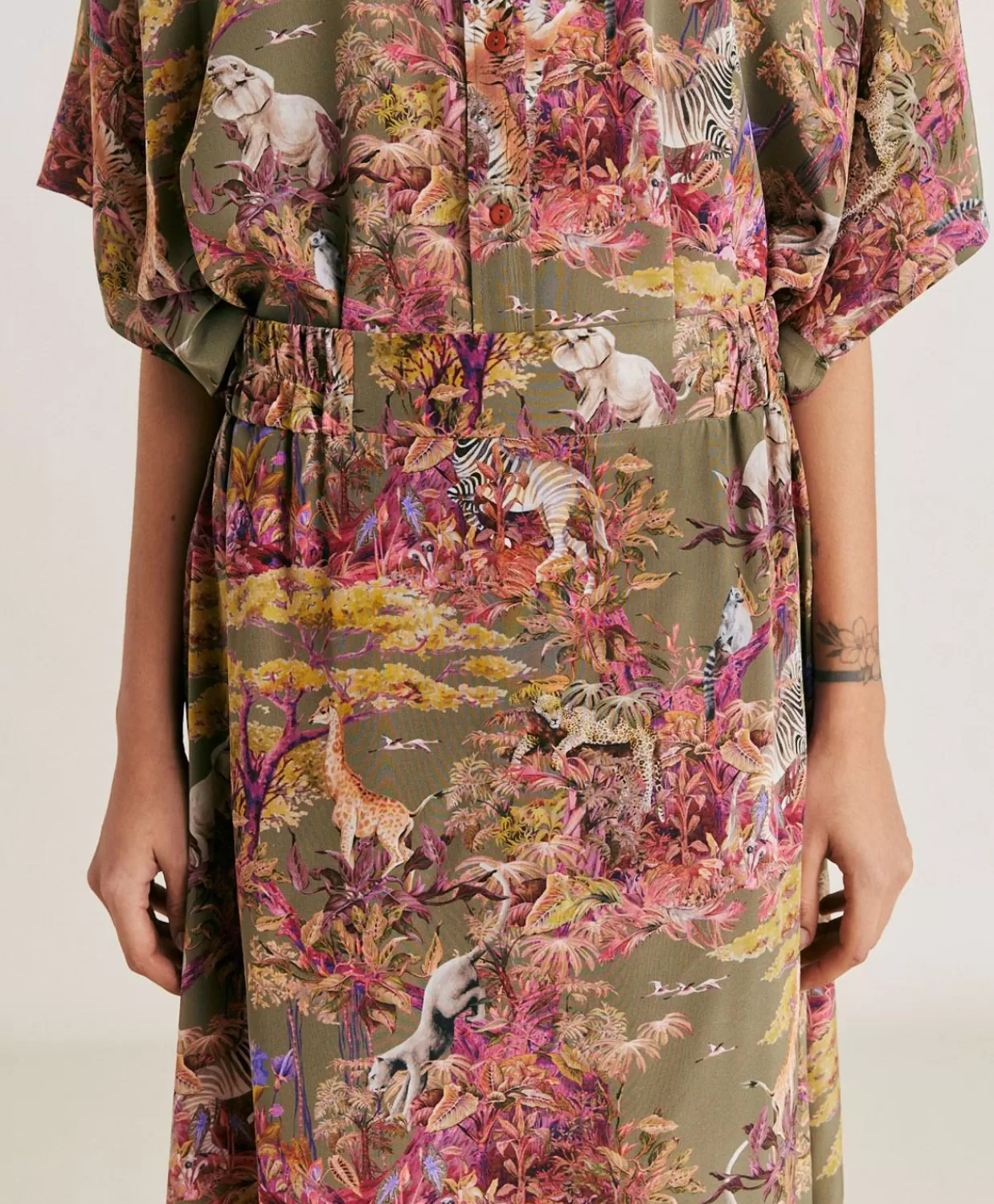 Gonne>Momoni Gonna Olla In Crepe De Chine - Oliva Multicolor