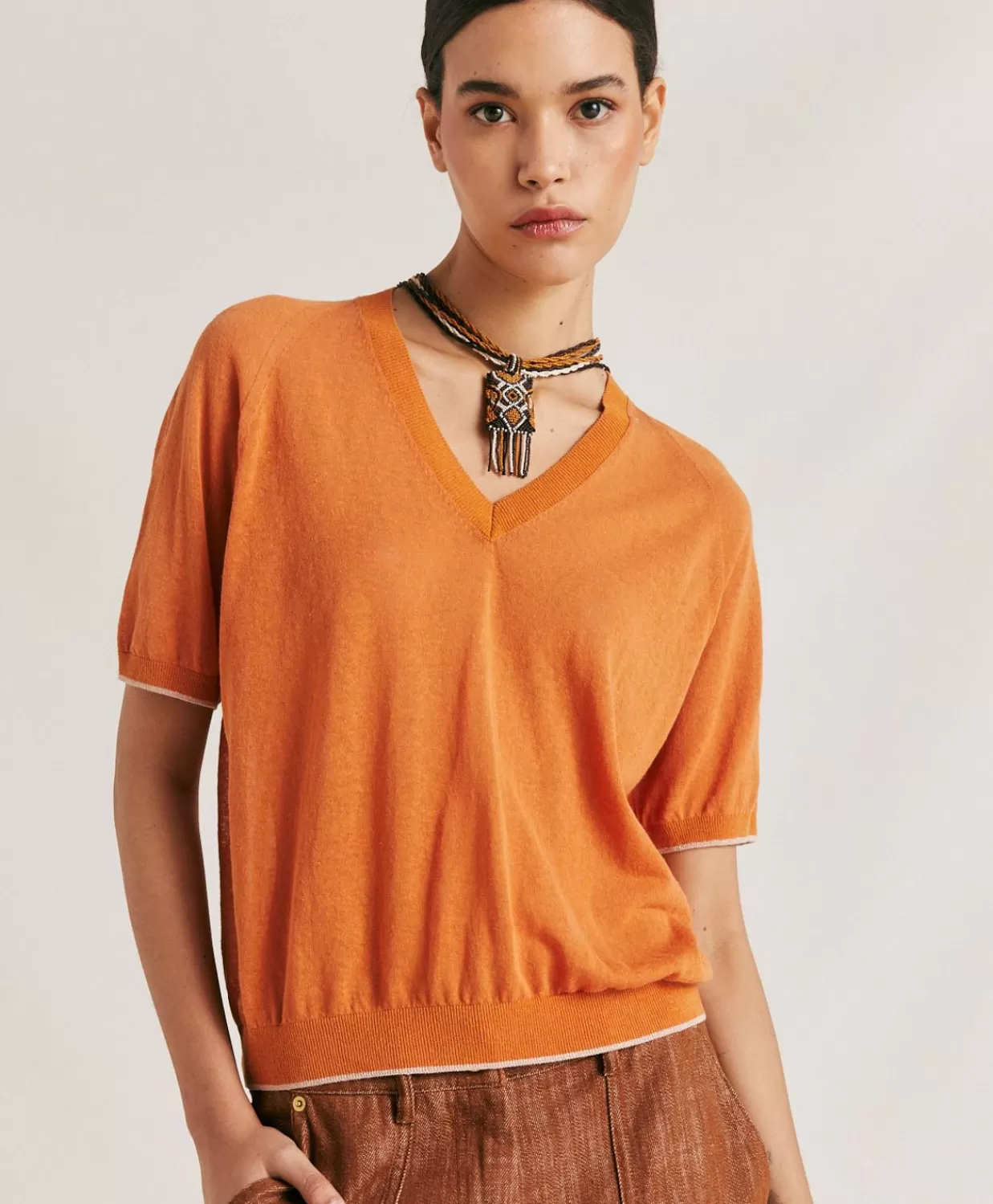 Maglieria>Momoni Maglia Edie In Lino - Arancio