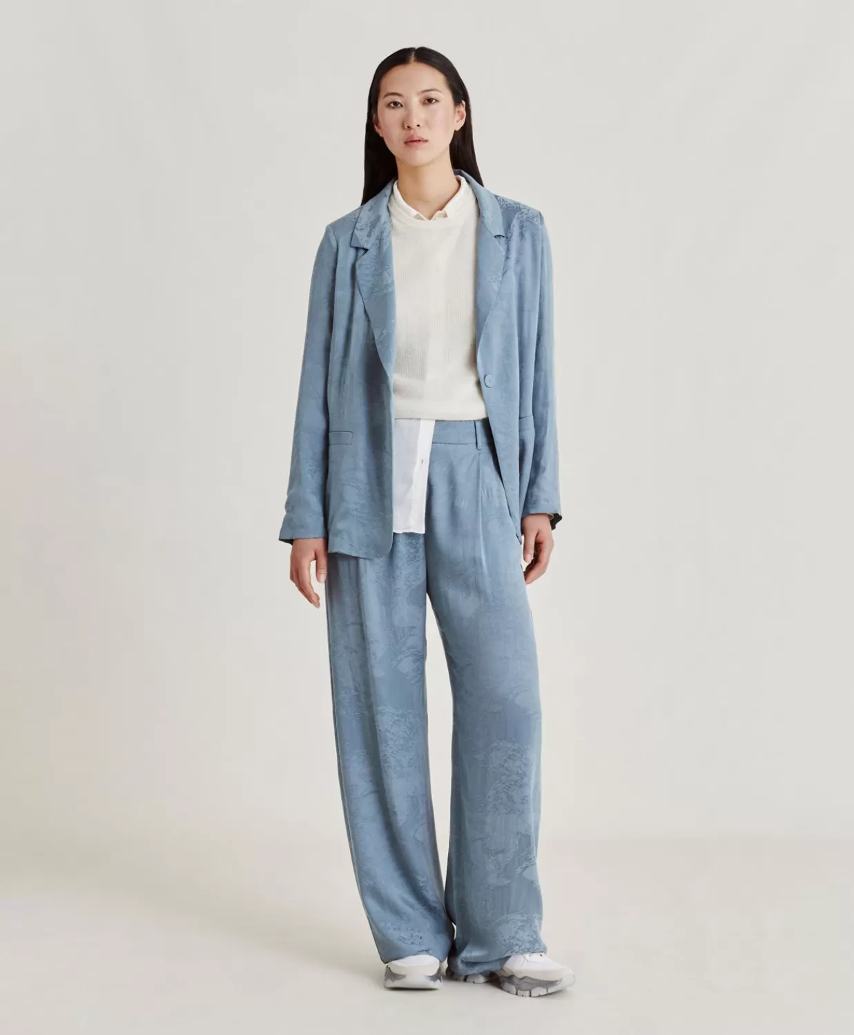 Completi E Talleur>Momoni Pantaloni Austin In Cupro Jacquard - Cielo