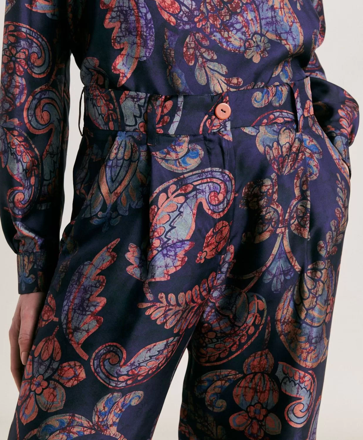Completi E Talleur>Momoni Pantaloni Austin In Twill Di Seta - Blu Notte Multicolor