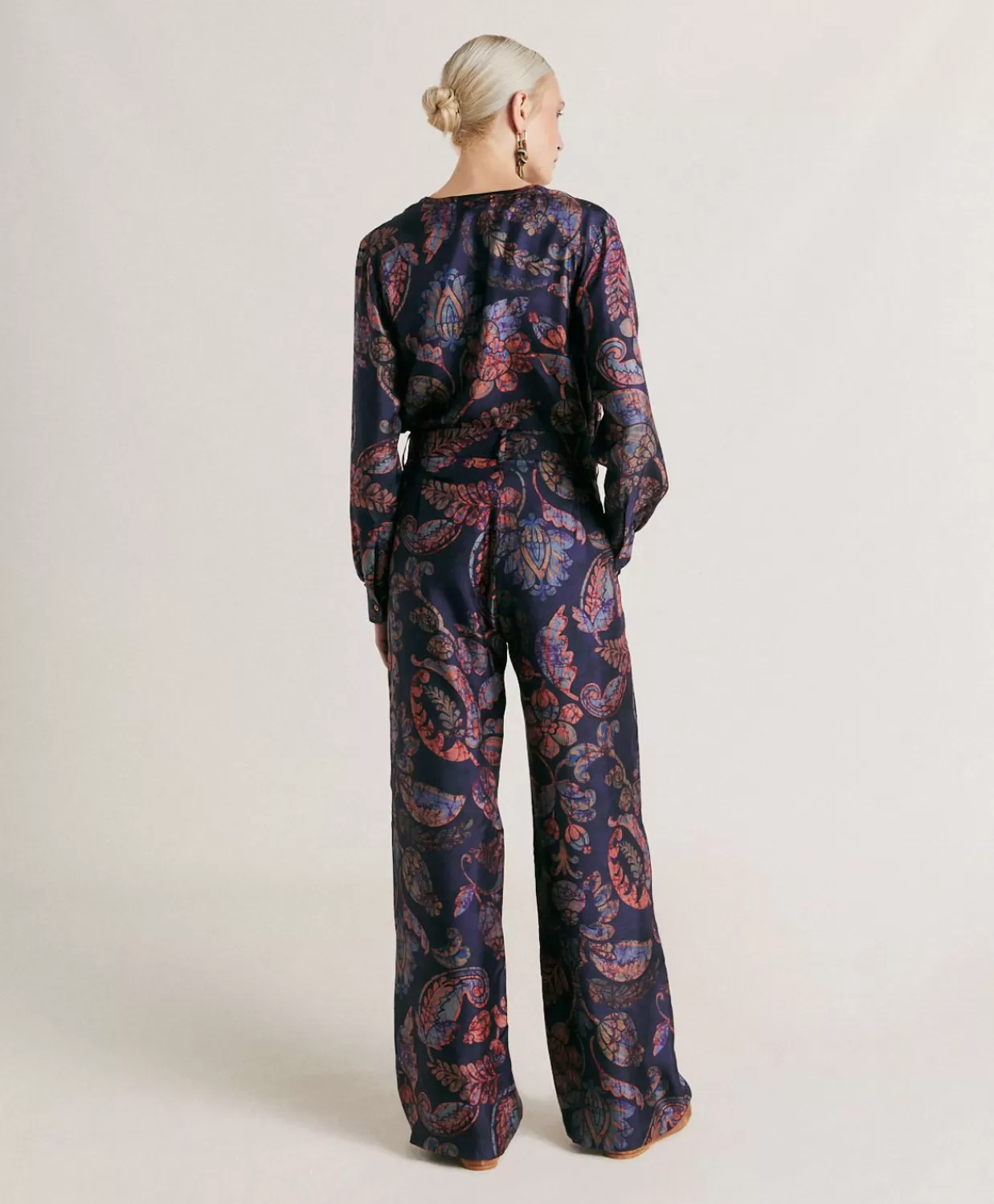 Completi E Talleur>Momoni Pantaloni Austin In Twill Di Seta - Blu Notte Multicolor