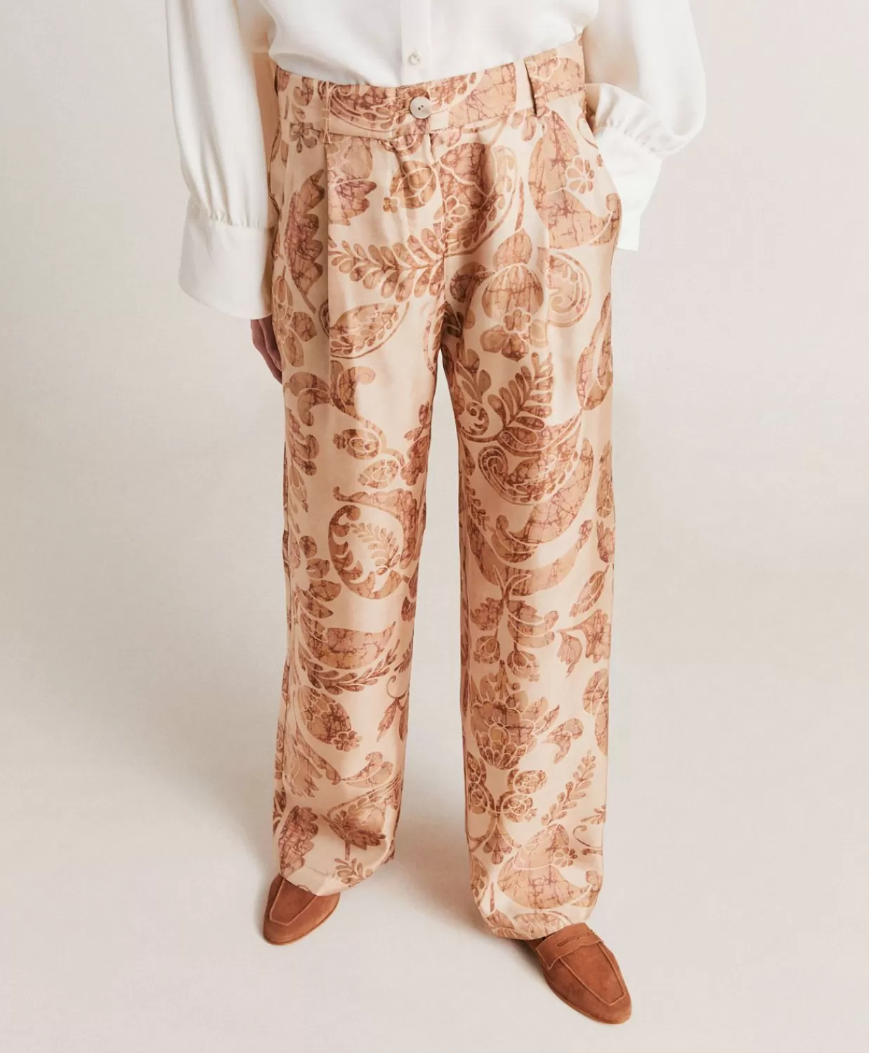 Pantaloni E Shorts>Momoni Pantaloni Austin In Twill Di Seta - Cipria Multicolor