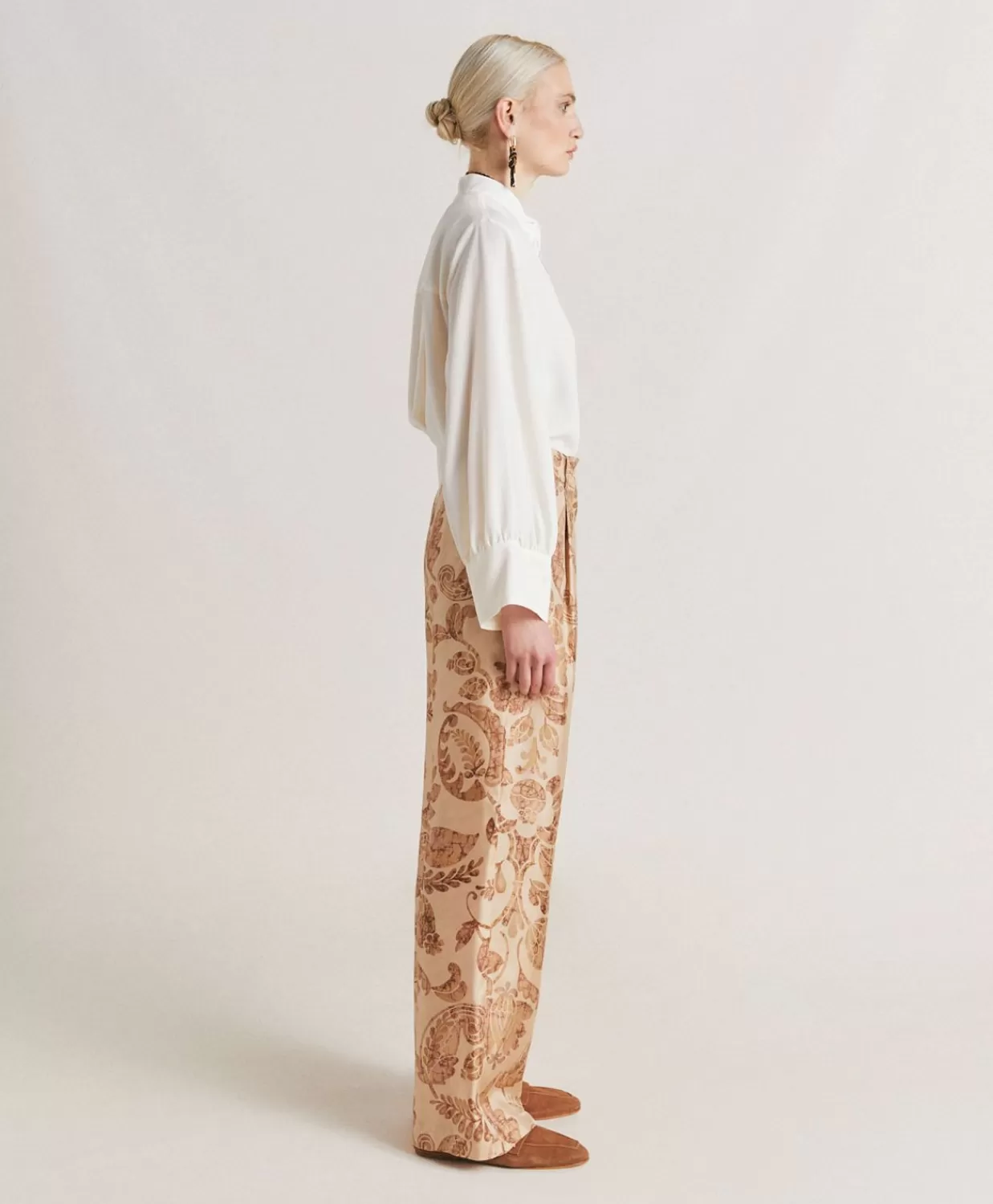 Pantaloni E Shorts>Momoni Pantaloni Austin In Twill Di Seta - Cipria Multicolor