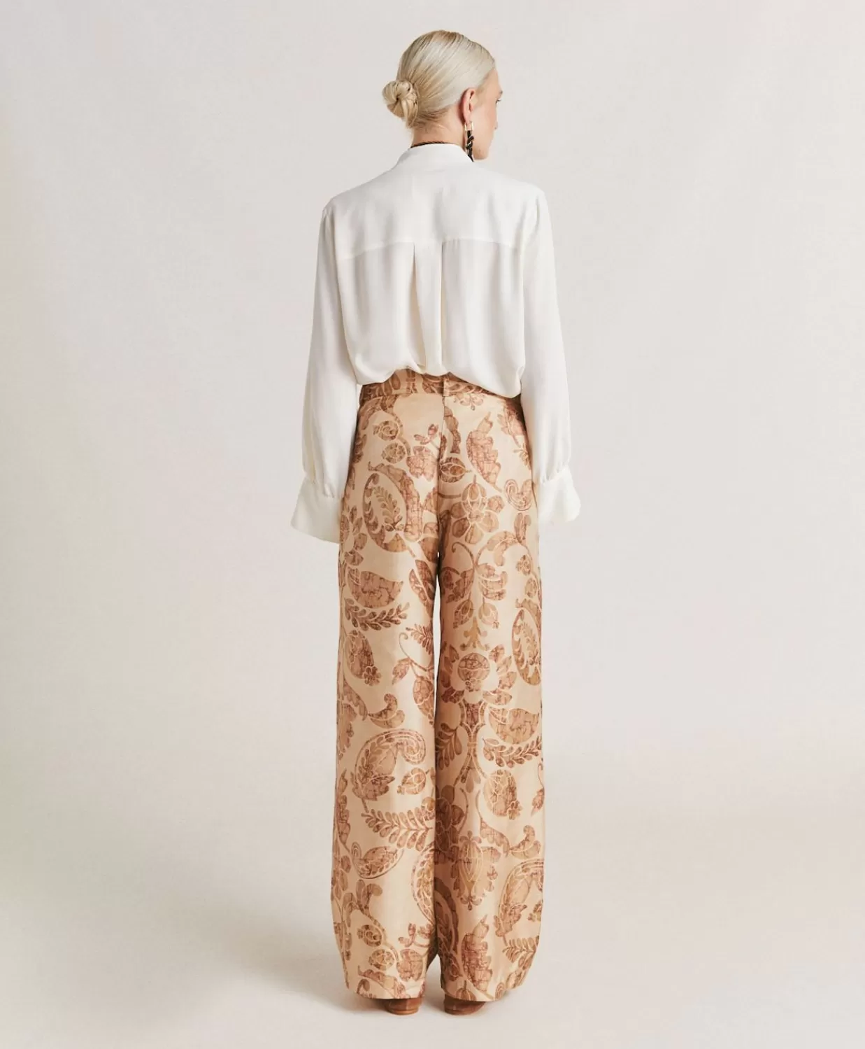 Pantaloni E Shorts>Momoni Pantaloni Austin In Twill Di Seta - Cipria Multicolor