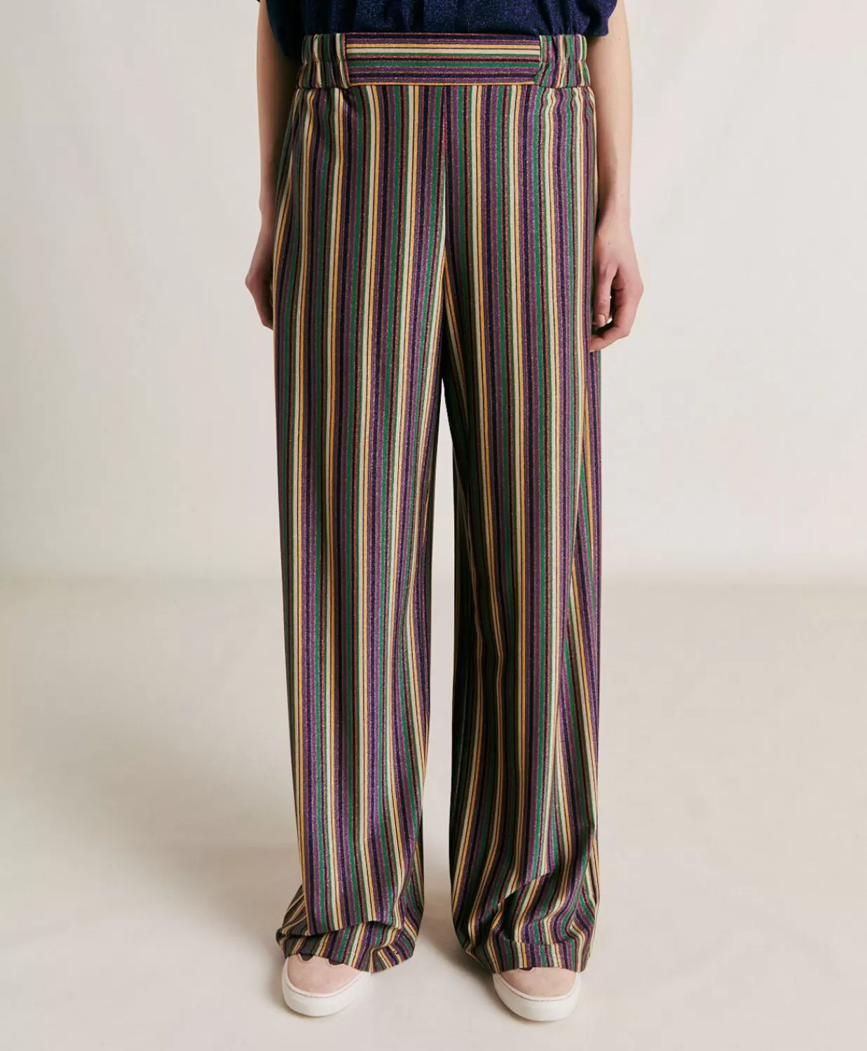 Pantaloni E Shorts>Momoni Pantaloni Baccarat In Jersey Lurex A Righe - Multicolor Verde