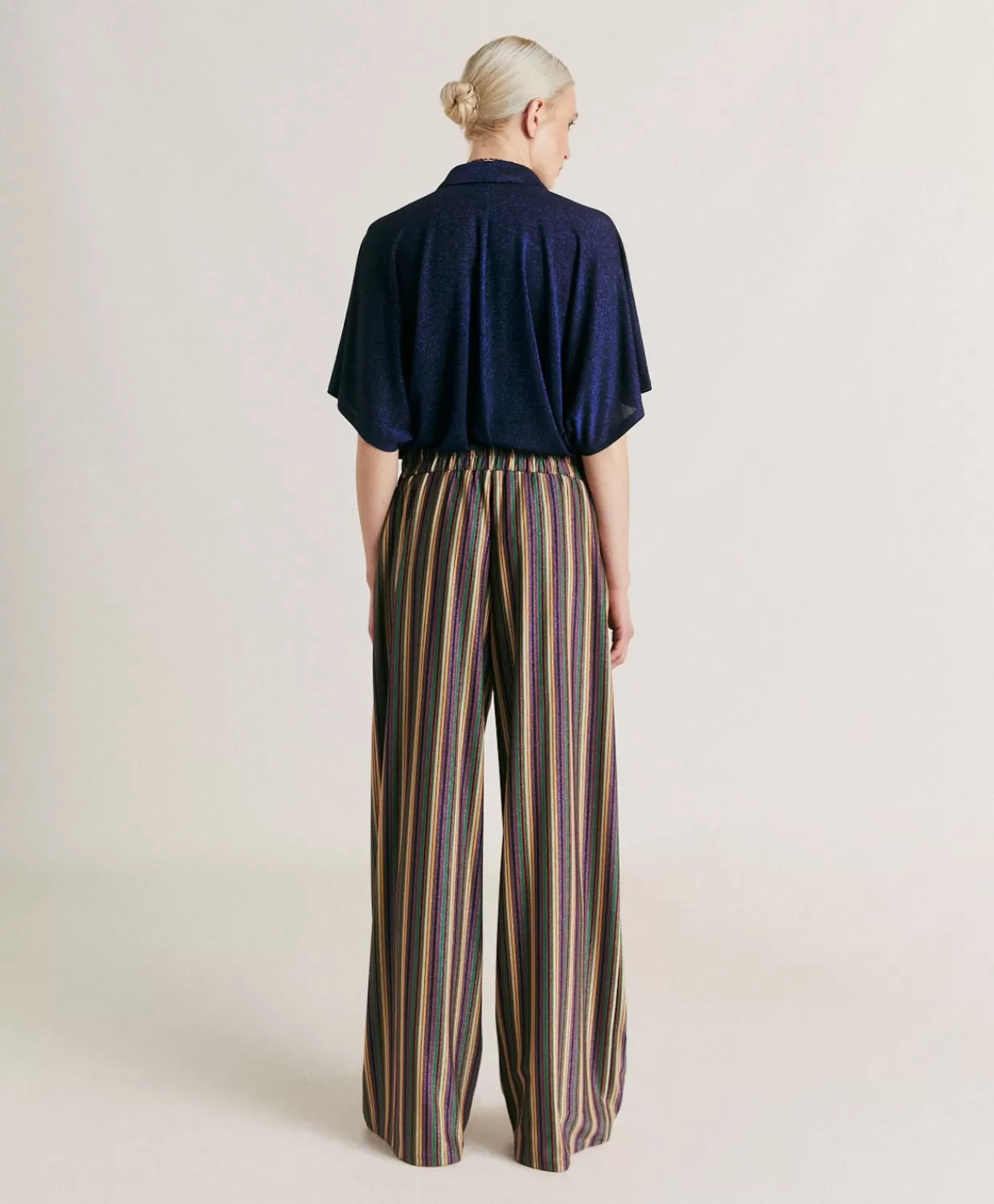 Pantaloni E Shorts>Momoni Pantaloni Baccarat In Jersey Lurex A Righe - Multicolor Verde