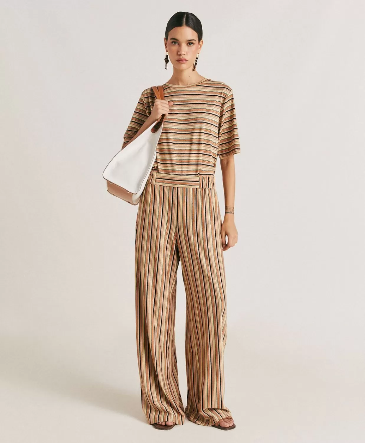 Pantaloni E Shorts>Momoni Pantaloni Baccarat In Jersey Lurex A Righe - Ruggine Multicolor