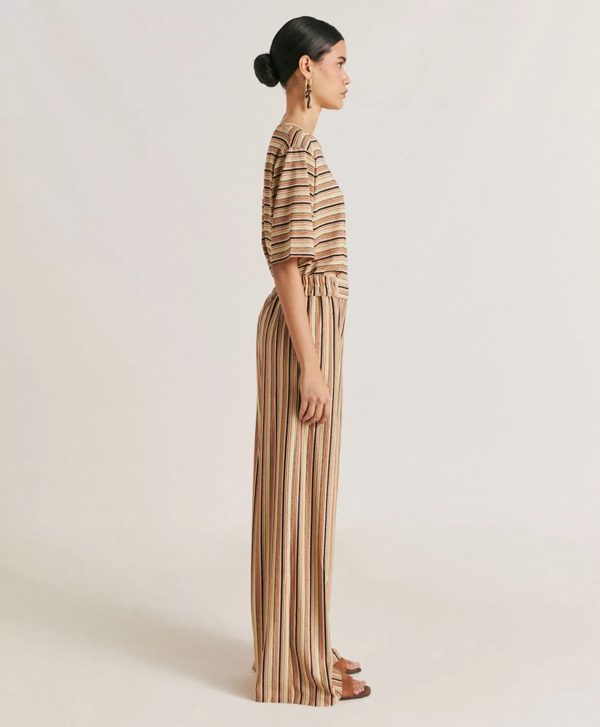 Pantaloni E Shorts>Momoni Pantaloni Baccarat In Jersey Lurex A Righe - Ruggine Multicolor