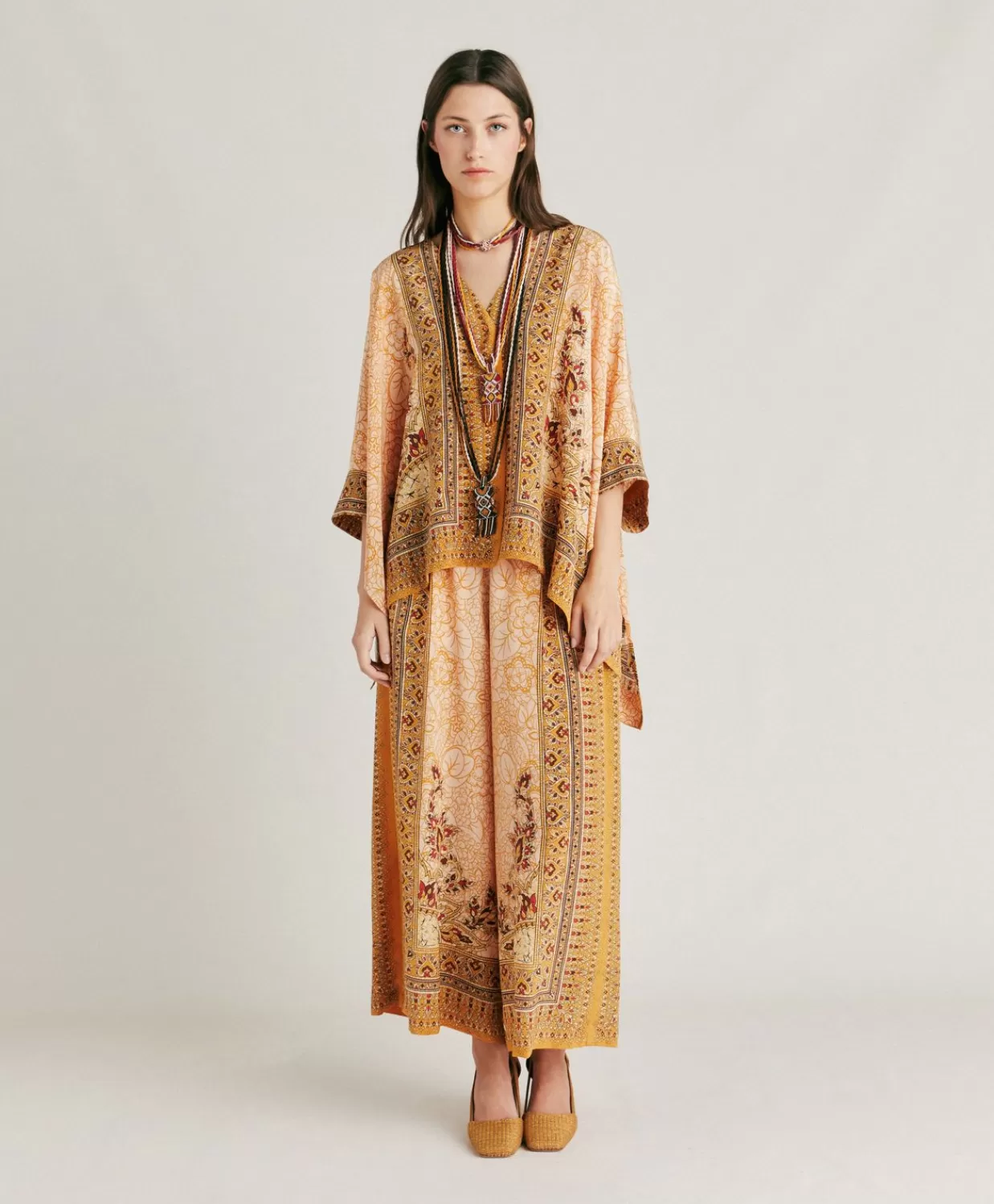 Pantaloni E Shorts>Momoni Pantaloni Boracay In Crepe De Chine - Bruciato/Multicolor