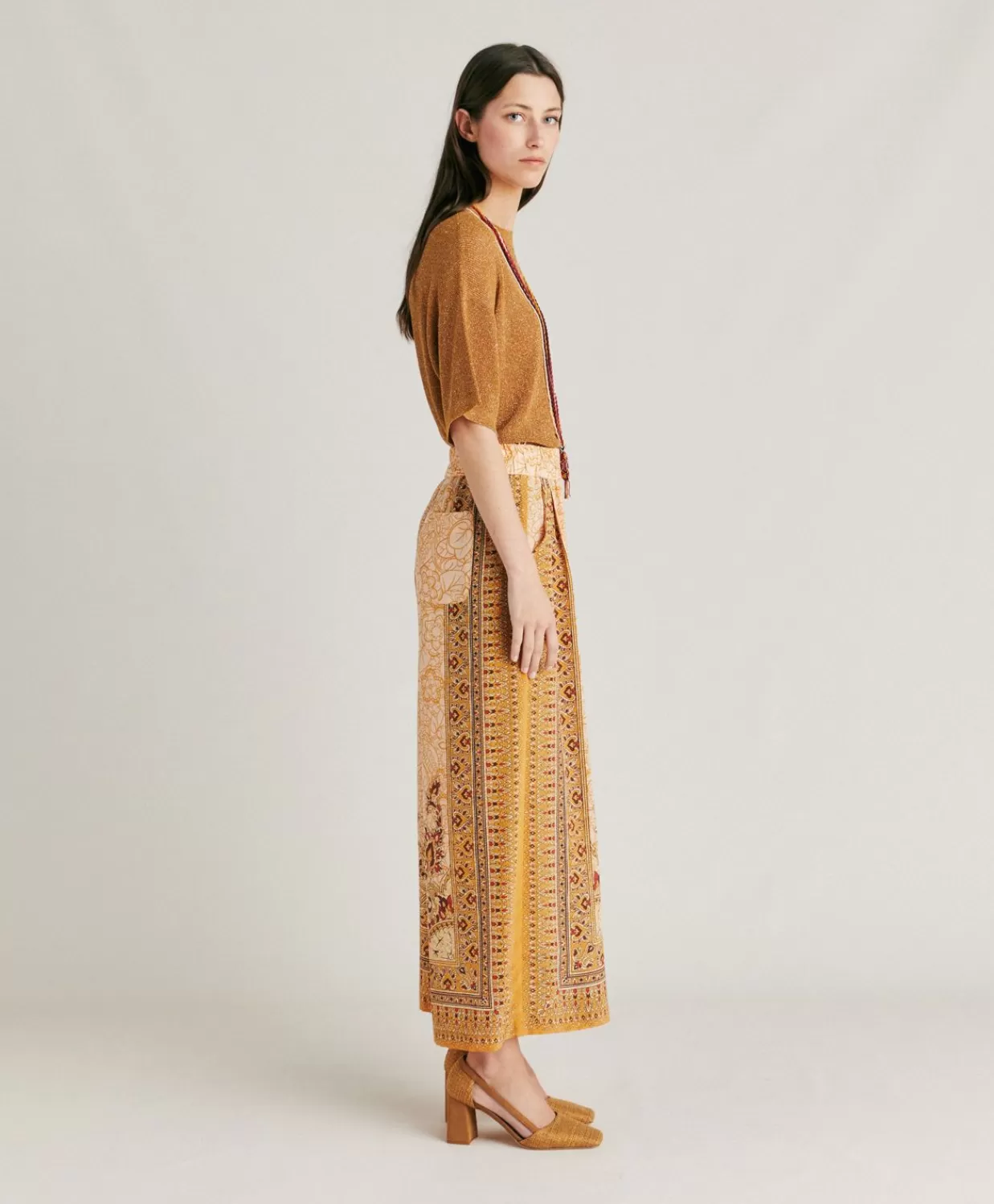 Pantaloni E Shorts>Momoni Pantaloni Boracay In Crepe De Chine - Bruciato/Multicolor