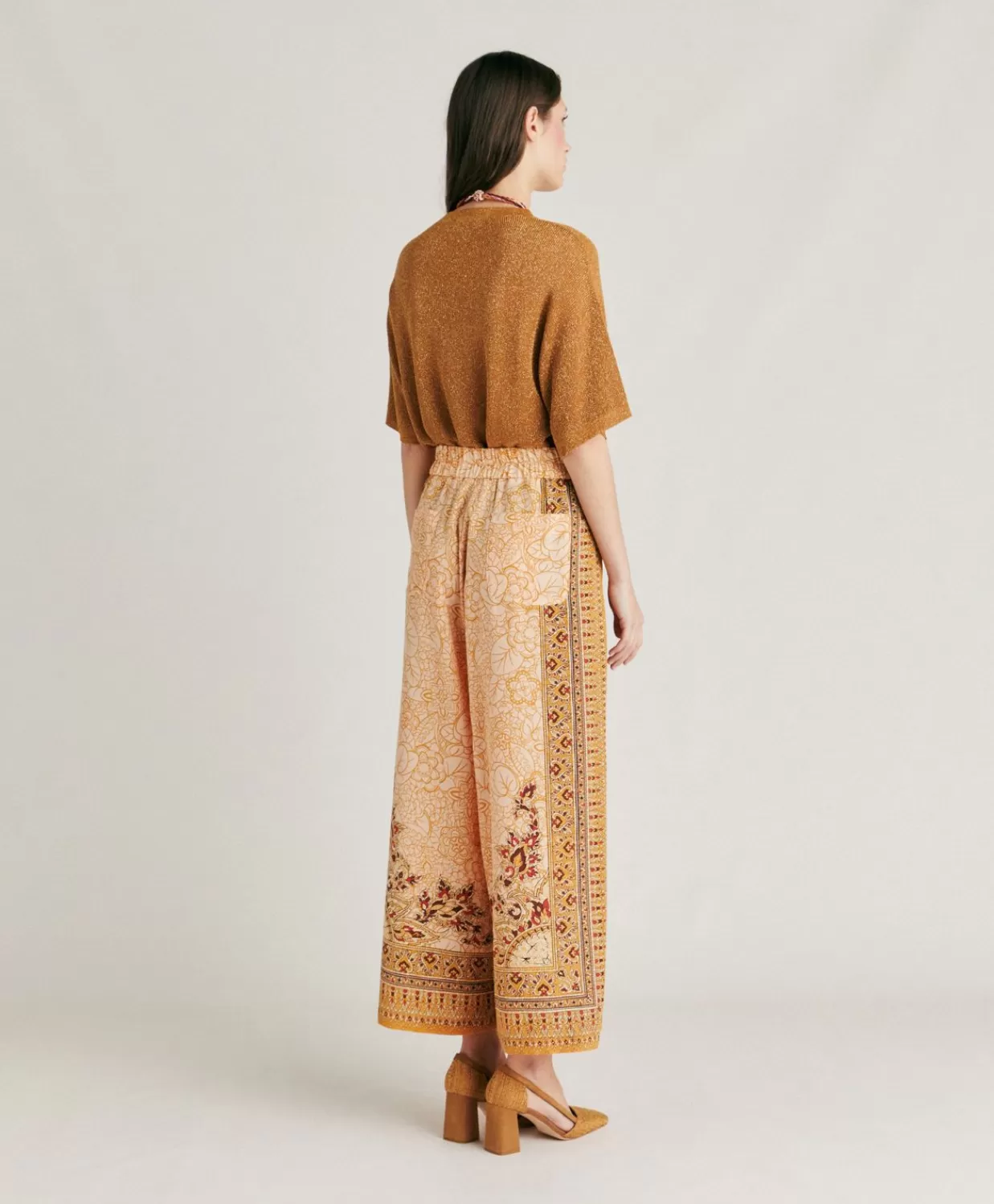 Pantaloni E Shorts>Momoni Pantaloni Boracay In Crepe De Chine - Bruciato/Multicolor