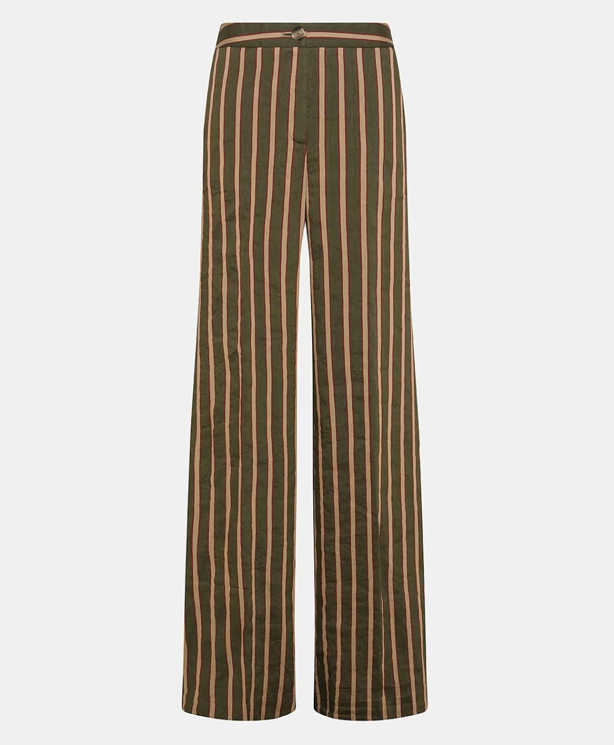 Pantaloni E Shorts>Momoni Pantaloni Candeo In Lino Viscosa A Righe - Army Multicolor