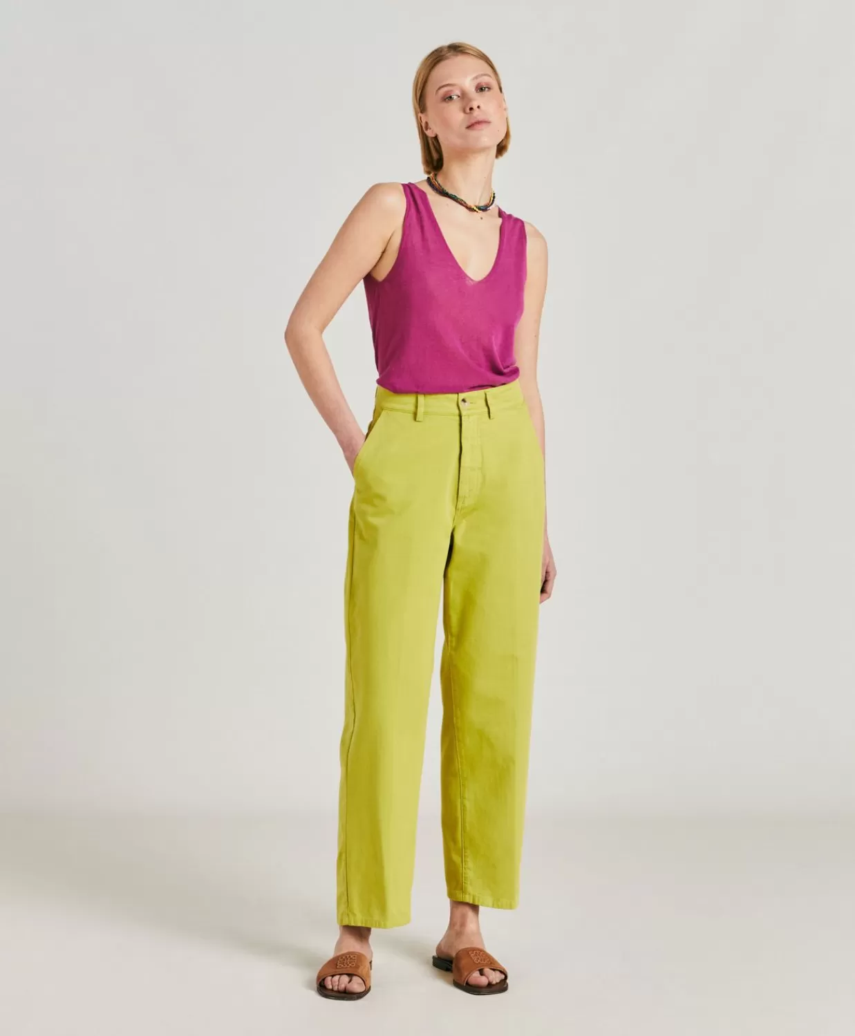 Pantaloni E Shorts>Momoni Pantaloni Fucsia Bis In Gabardina - Acido