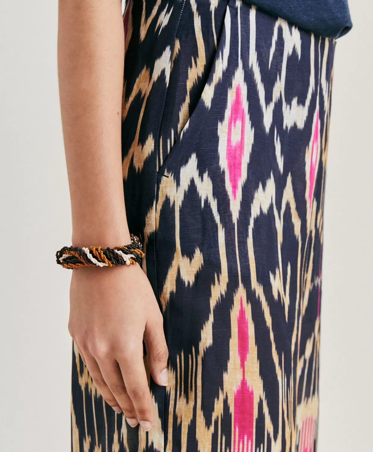 Pantaloni E Shorts>Momoni Pantaloni Ginepro In Viscosa Lino - Multicolor Blu