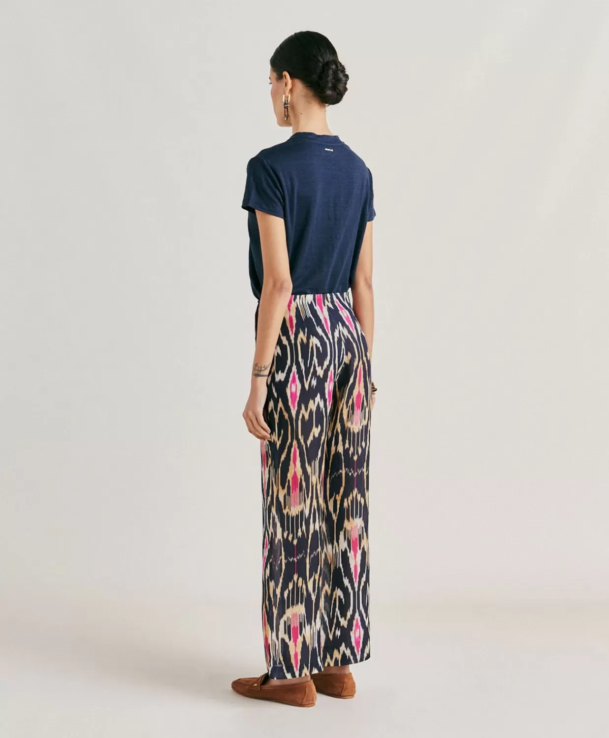 Pantaloni E Shorts>Momoni Pantaloni Ginepro In Viscosa Lino - Multicolor Blu